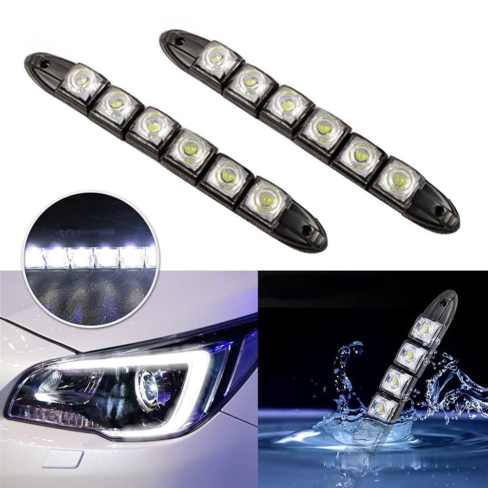 CAUORMOTE LED DRL Lights - 2 Pack White Headlight Strips for Cars | Daytime Running Lights for Vehicles