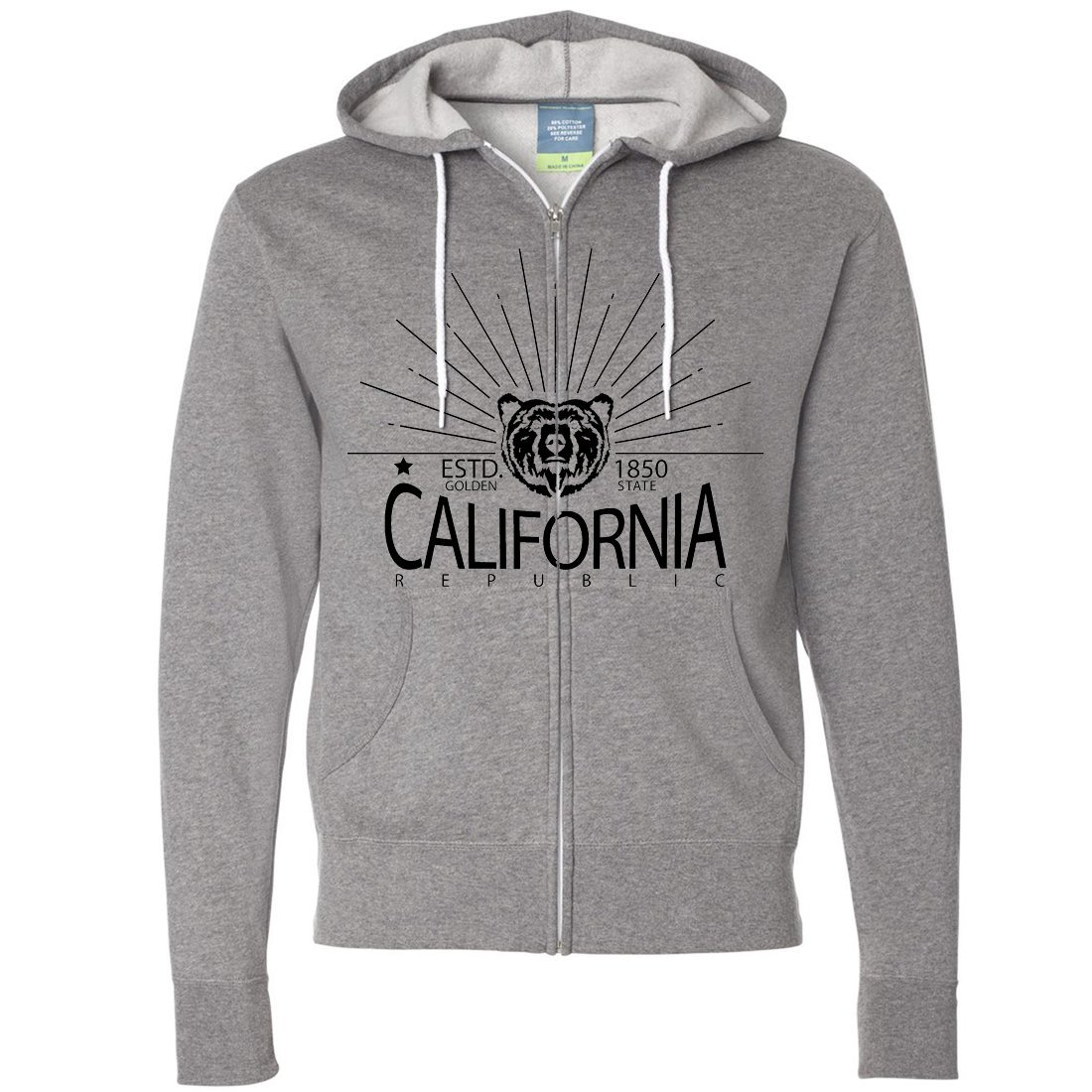 California Golden State Black Print Zip-Up Hoodie - Stylish & Comfortable Unisex Pullover for Casual Wear, Street Fashion & Outdoor Activities