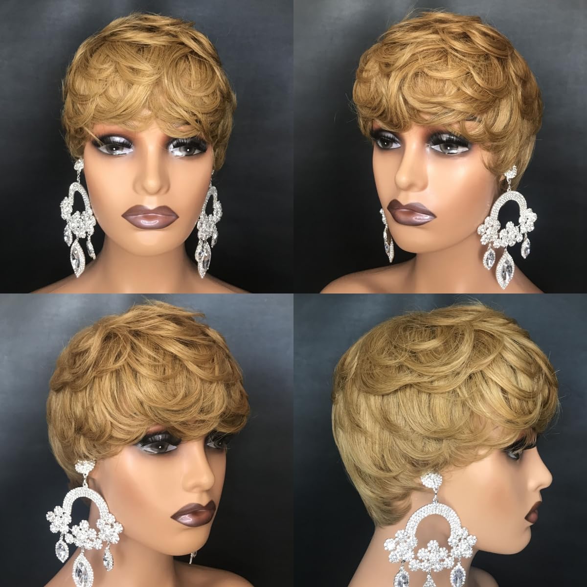 Short Blonde Pixie Cut Human Hair Wig for Black Women - Natural Wavy Layered 27# - Perfect for Everyday Wear, Cosplay & Special Occasions