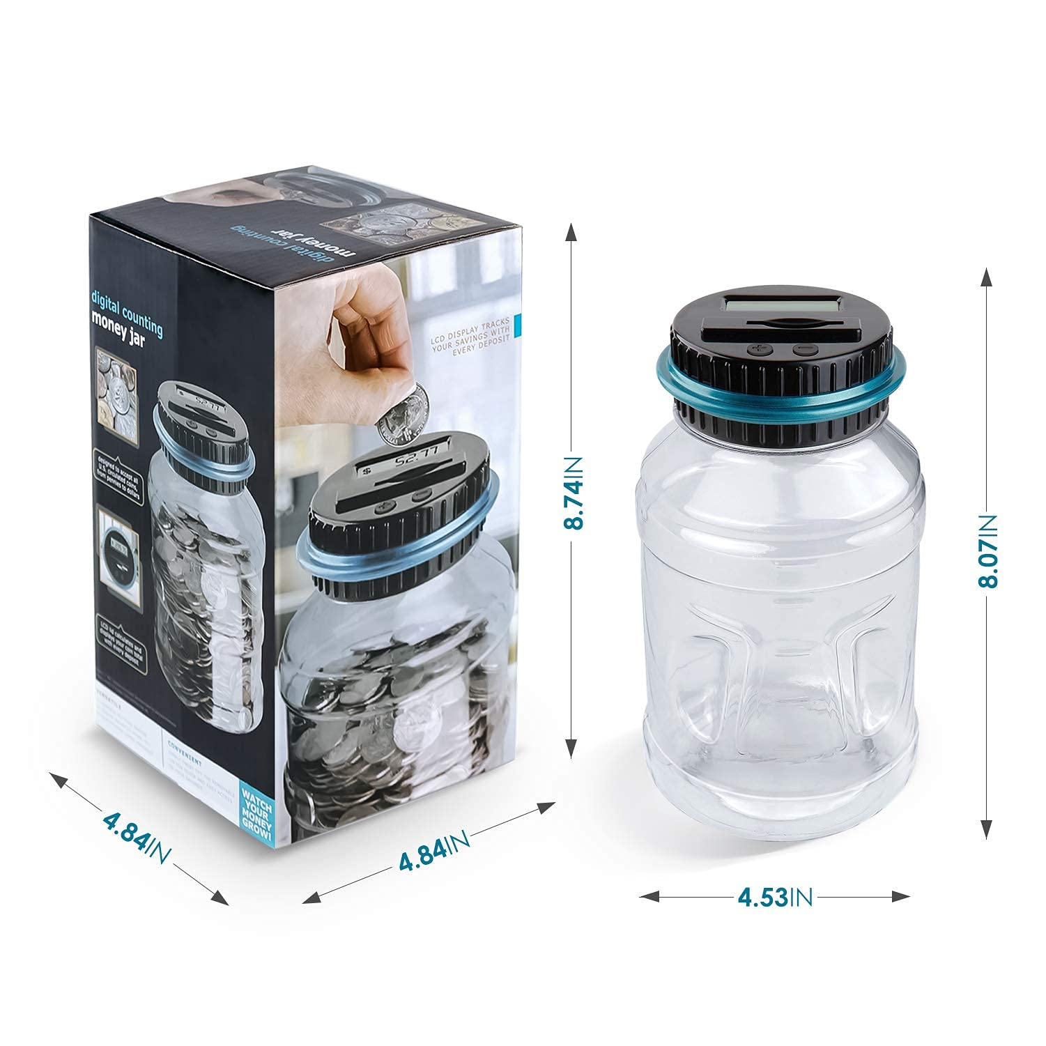 VCertcpl Digital Coin Counting Piggy Bank with LCD Counter - 1.8L Large Capacity Money Jar for Boys & Adults - Compatible with All US Coins (Blue) - Perfect for Saving, Budgeting, and Teaching Kids Financial Responsibility