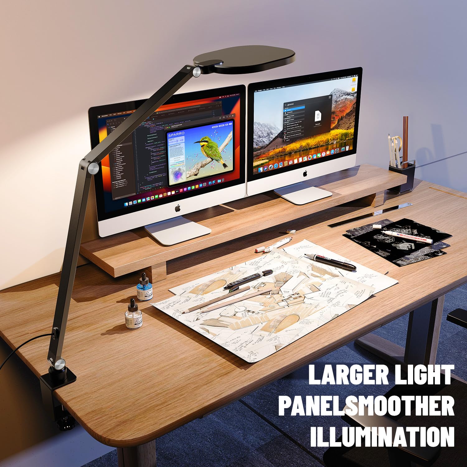 LED Desk Lamp for Home Office - 1200LM Adjustable Swing Arm Clamp Light with Memory & Timer, 3000K-6500K Dimmable Computer Light for Video Calls, Conference, Streaming, Reading & Task Lighting - Perfect for Remote Work, Gaming Setup & Study Room