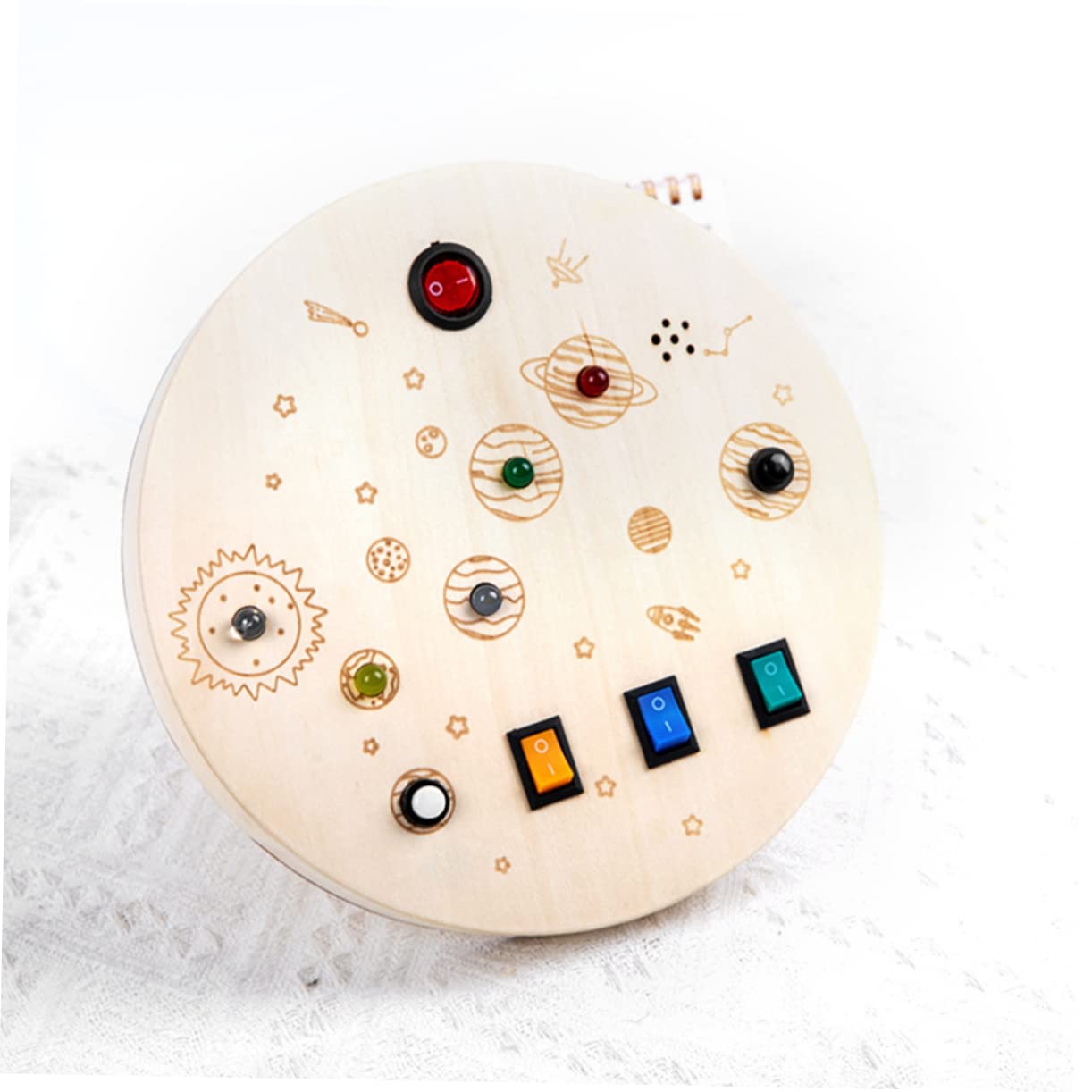 TOYANDONA 4pcs LED Light Busy Board Sensory Toy - Montessori Early Learning Wooden Activity Board for Toddlers, Space Themed Bath Toys for Kids - Perfect for Sensory Play, Autism Therapy & Baby Development