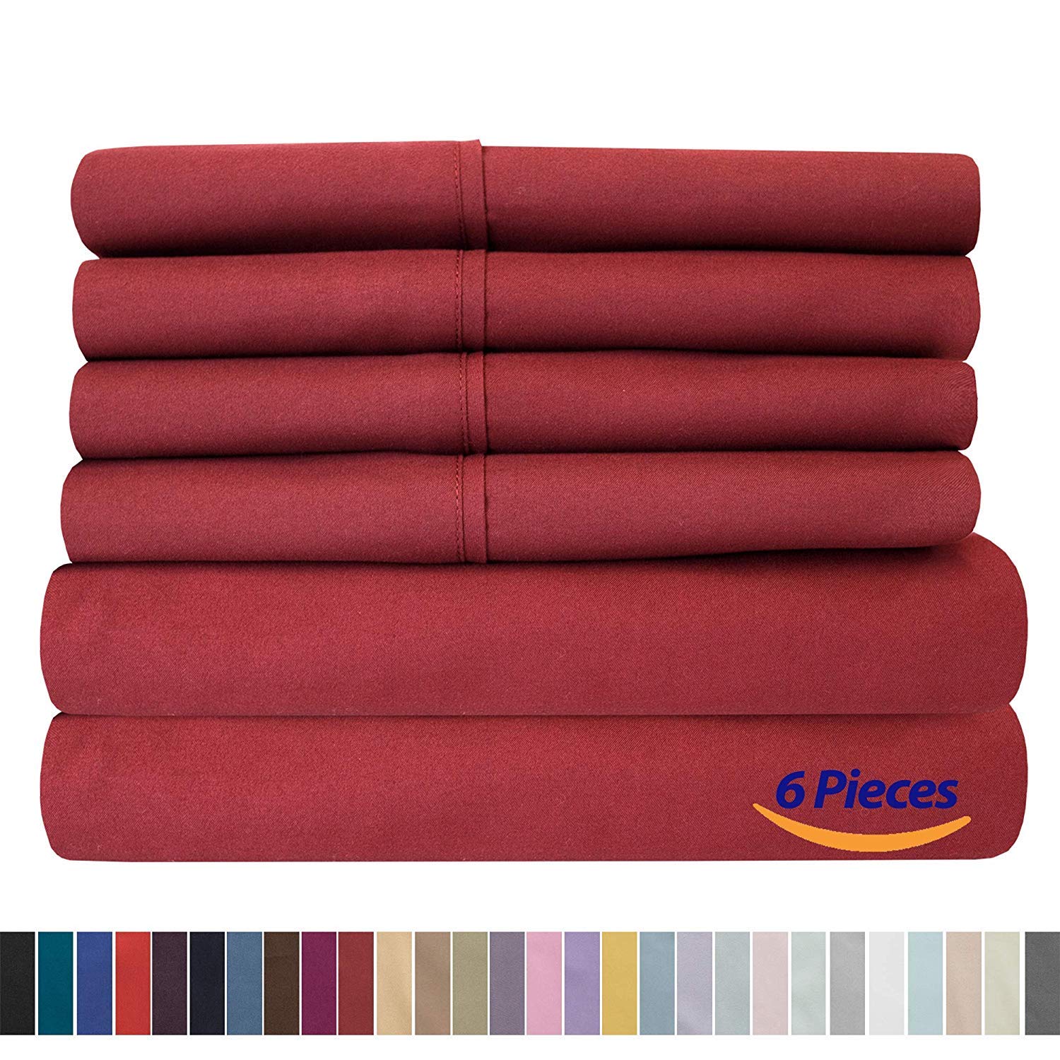 Premium 6-Piece 800 Thread Count Full XL Deep Pocket Sheet Set - 100% Long Staple Cotton, Ultra Soft & Breathable - Includes 2 Bonus Pillowcases (Burgundy) - Perfect for Guest Rooms, Dorms & Luxury Bedrooms