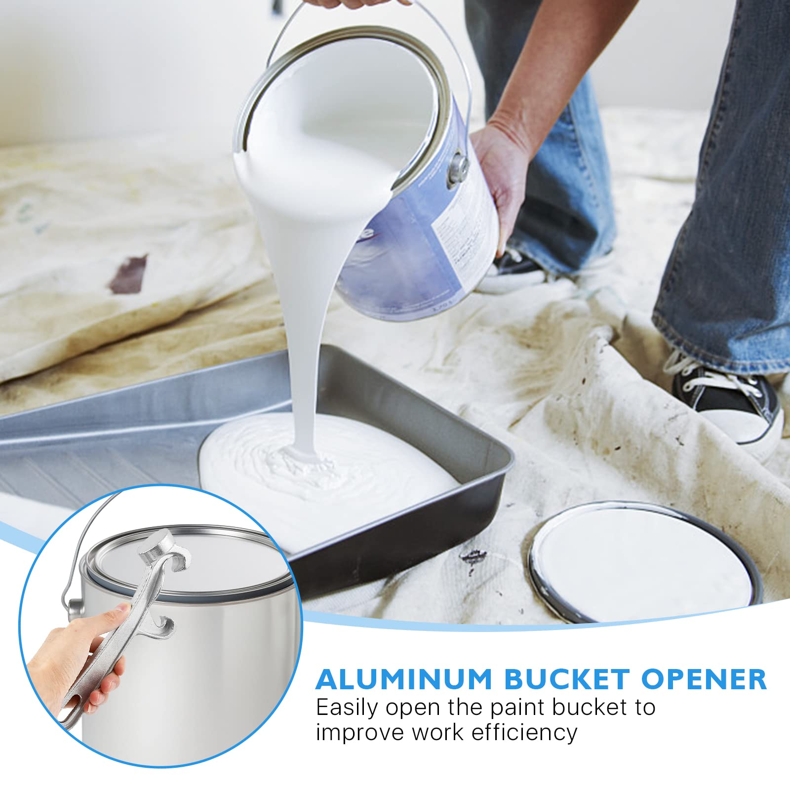 2 Pack Heavy Duty Aluminum Bucket & Paint Can Opener - 5 Gallon Lid Remover Tool for Home, Workshop & Industrial Use - Perfect for Paint Cans, Chemical Drums & Food Storage Buckets