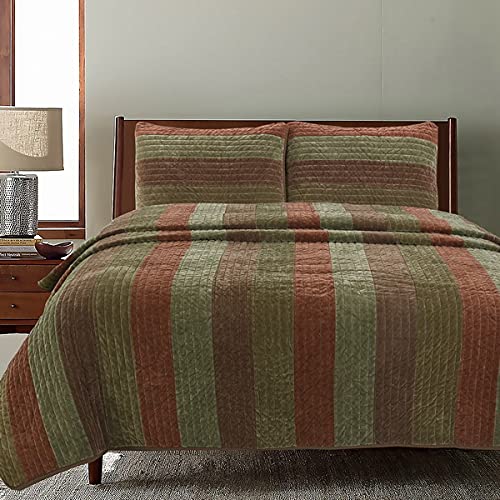 Premium 100% Cotton 3-Piece Striped Quilt Bedding Set - Full/Queen Size | Soft & Breathable Woods Pattern Bedroom Decor | Perfect for Cozy Nights & Guest Room Styling