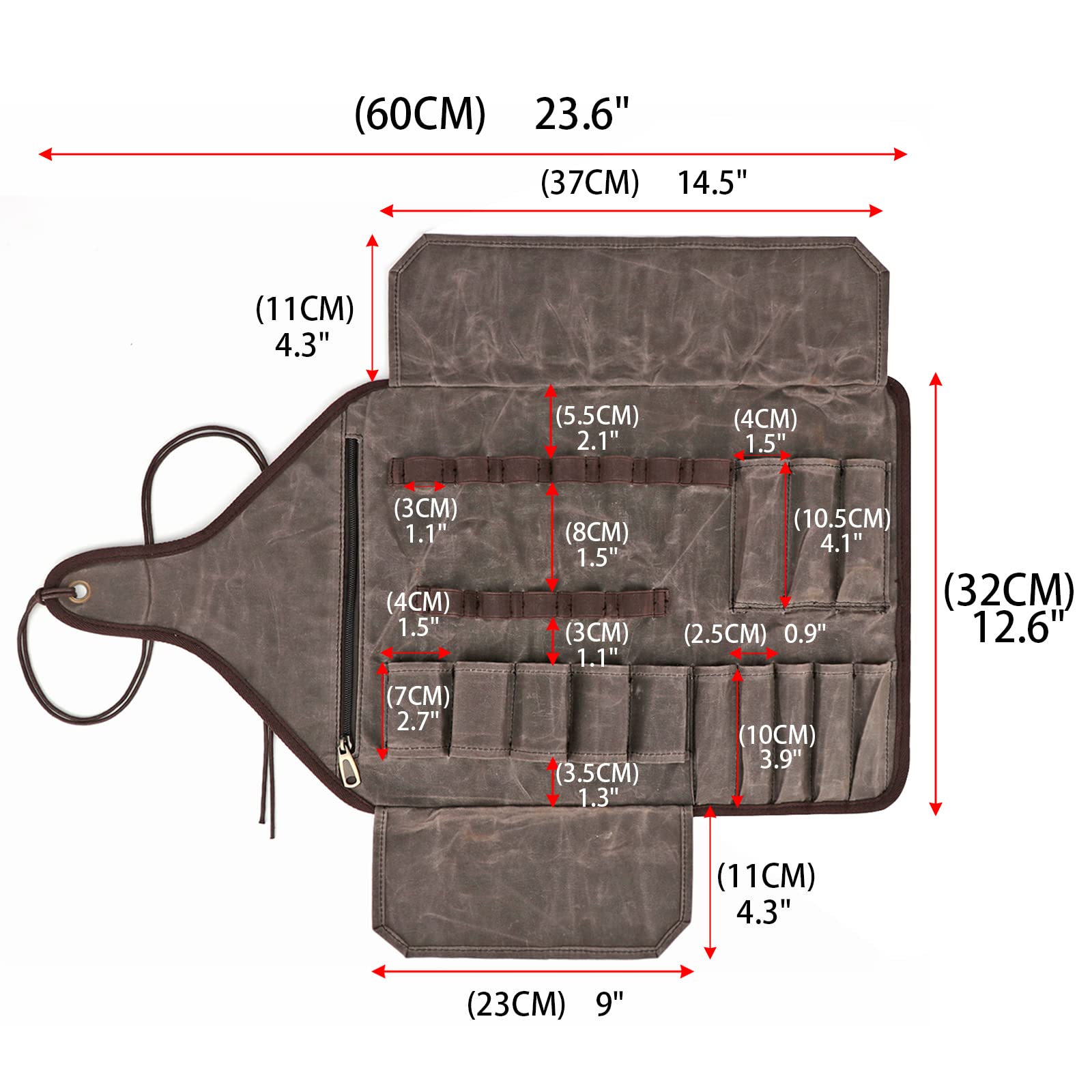TOURBON Waxed Canvas Tool Roll Up Bag - 25-Pocket Wood Carving Chisel Organizer & Multi-Purpose Tool Pouch with Zipped Compartments - Perfect for Woodworking, DIY Projects & Outdoor Tool Storage