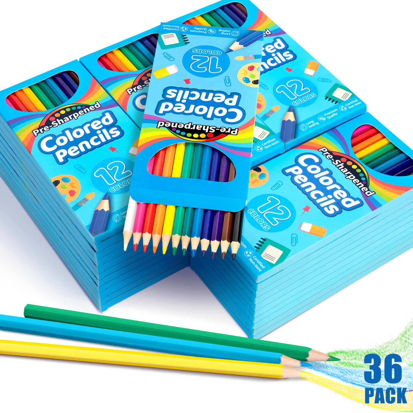 Jumlys 432 Count Colored Pencils Bulk - 36 Packs Pre-sharpened Coloring Pencils for Kids & Adults in 12 Vibrant Colors | Premium School Supplies for Teachers, Students & Artists | Perfect for Classroom Activities, Art Projects, Back to School & Gift Giving