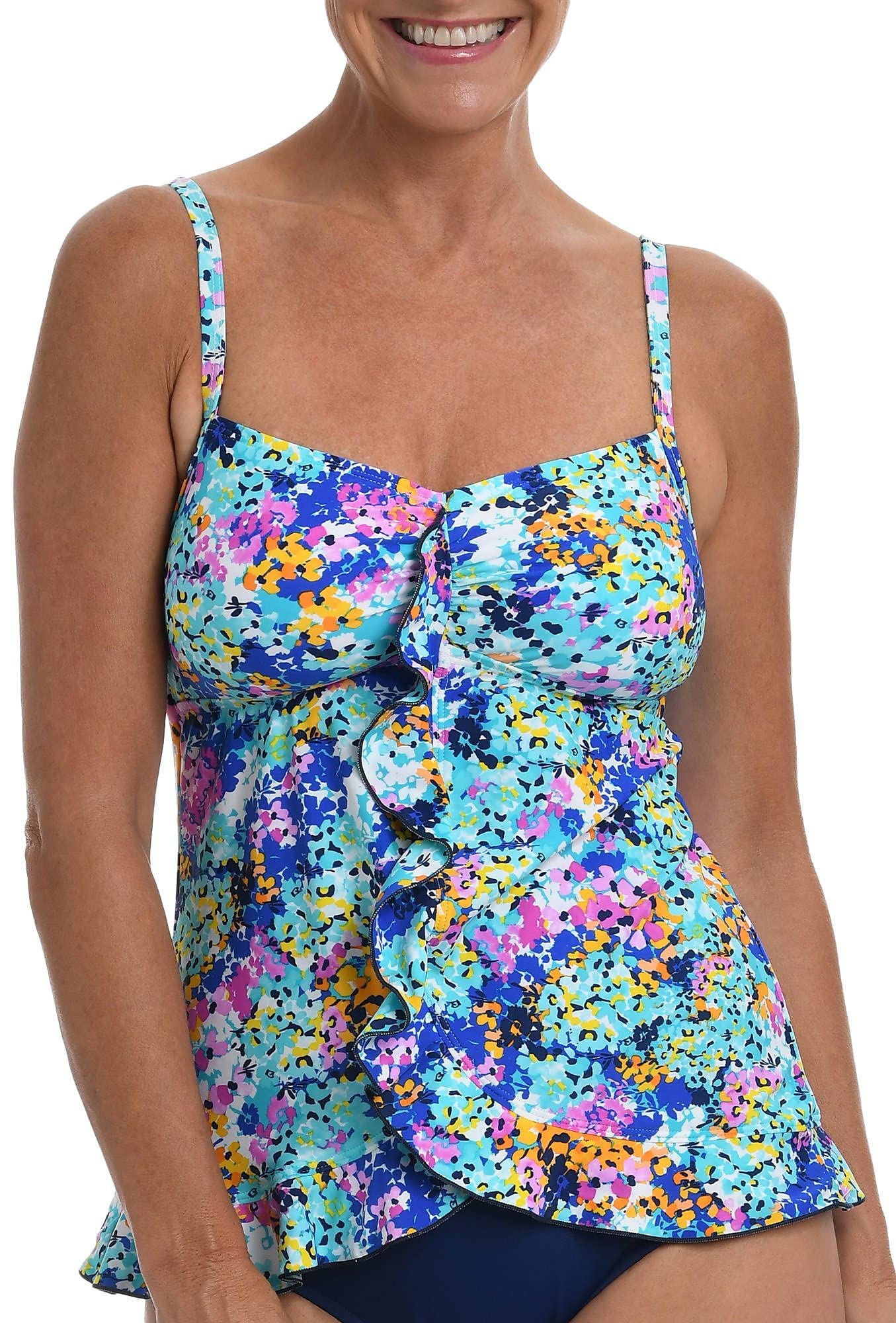 Maxine Of Hollywood Women's Ruffle Front Tankini Swimsuit Top - Sexy Swimwear for Beach, Pool & Vacation - Flattering Ruffled Bikini Top for Women