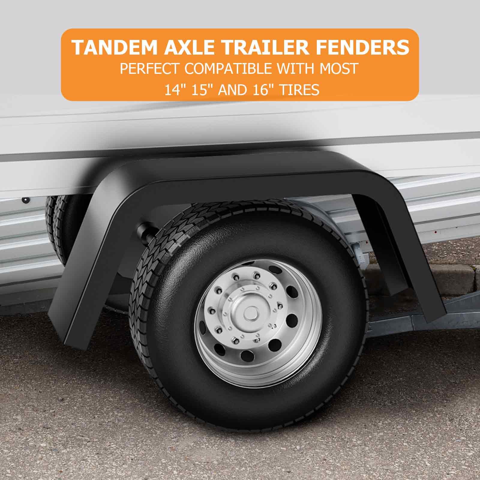 GARVEE 2 Pack Heavy Duty Steel Diamond Plate Trailer Fenders for Single Axle Trailers - Fits 14-16 Inch Wheel Tires, Universal Fit for Car Hauler, Cargo, Utility & Landscape Trailers (Black) - Durable Protection for Road Debris & Weather Conditions