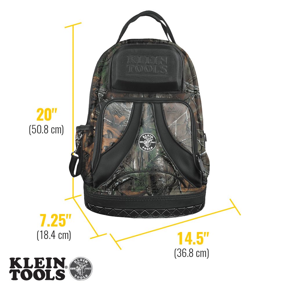 Klein Tools 55421BP14CAMO Heavy Duty Tradesman Pro Tool Backpack with 39 Pockets & Molded Base - Camouflage Design Tool Organizer for Electricians, Contractors & DIY Projects - Perfect for Construction Sites, Home Repairs & Professional Work
