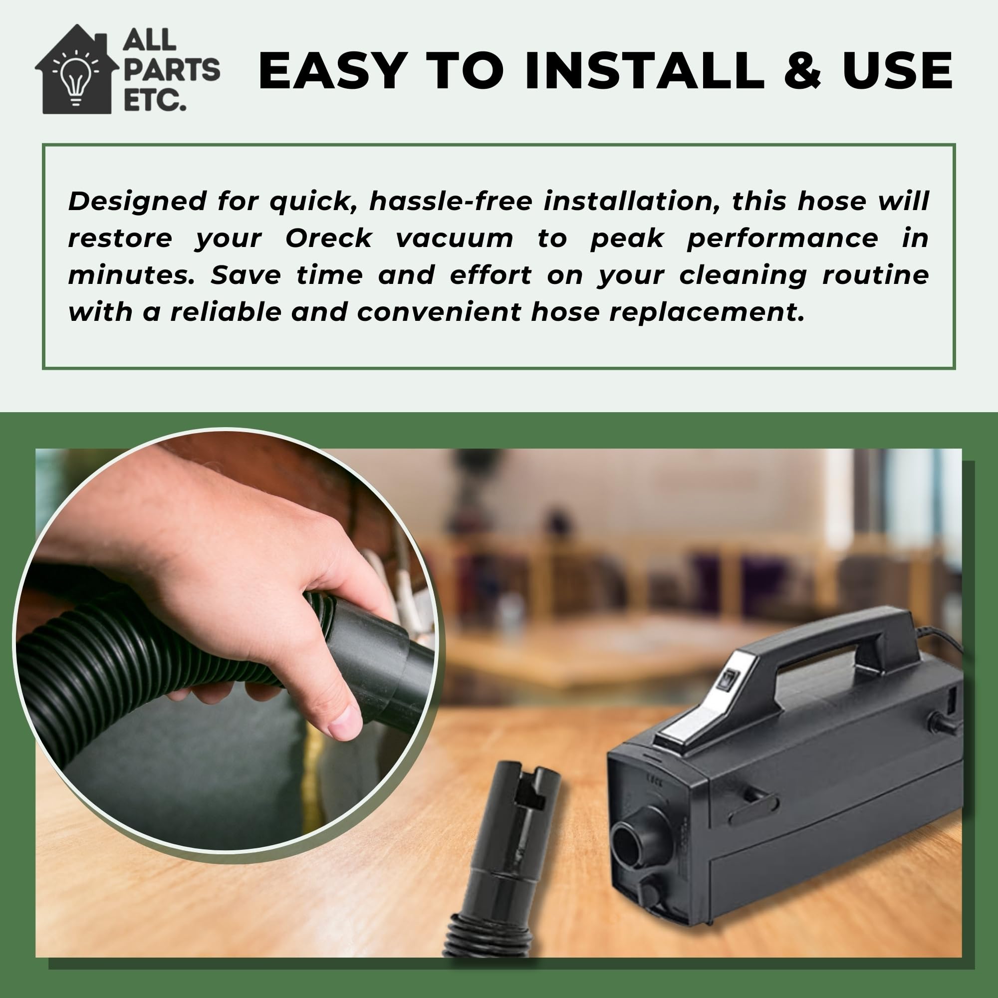 Oreck XL Canister Vacuum Hose Replacement - 10ft Swivel Hose Compatible with Oreck Shurlok & Friction Buster B Handheld Vacuums - Durable Vacuum Accessory for Deep Cleaning Carpets, Furniture & Hard-to-Reach Areas