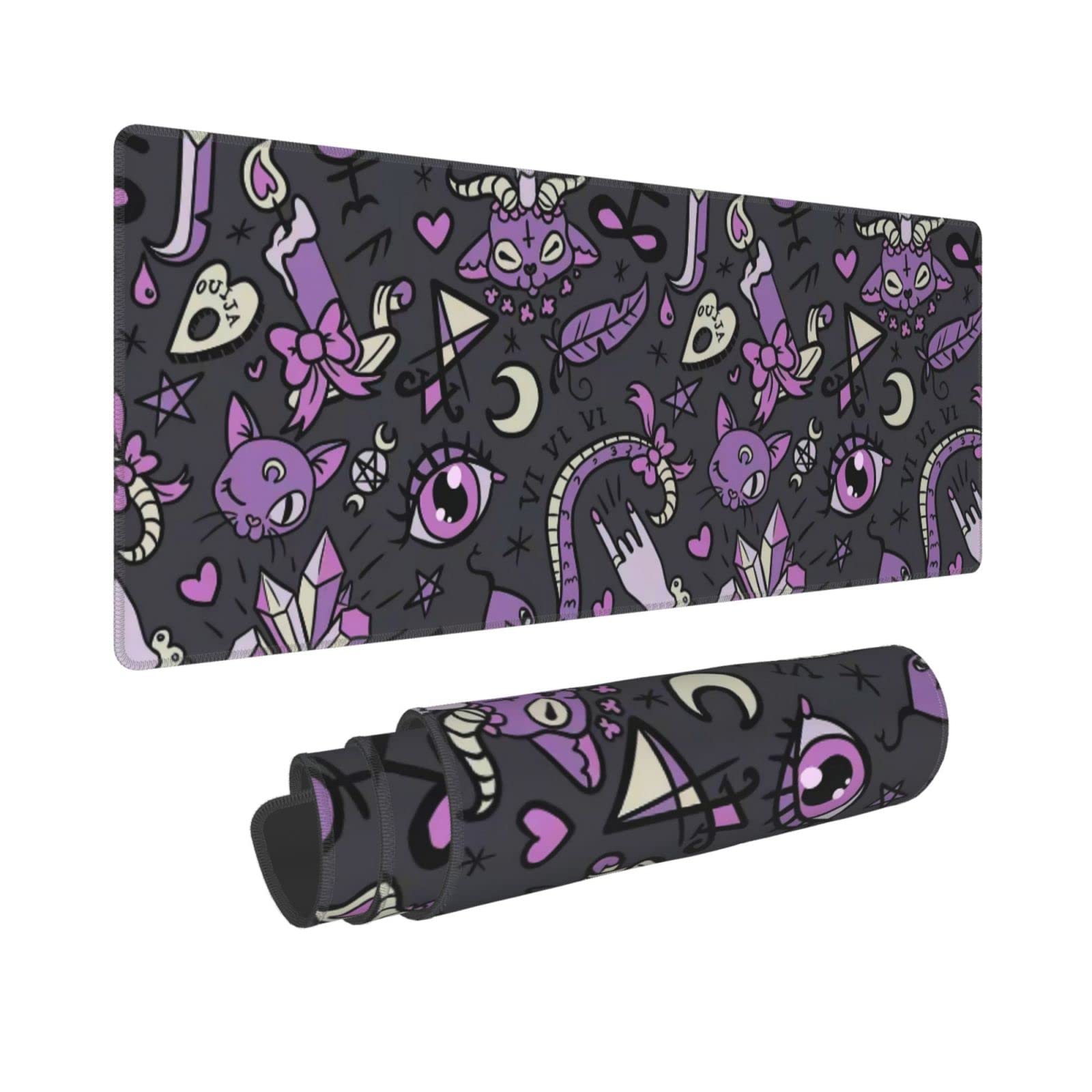 Goth Gaming Mouse Pad - Spooky Gray & Purple Extended XL Mouse Mat (31.5