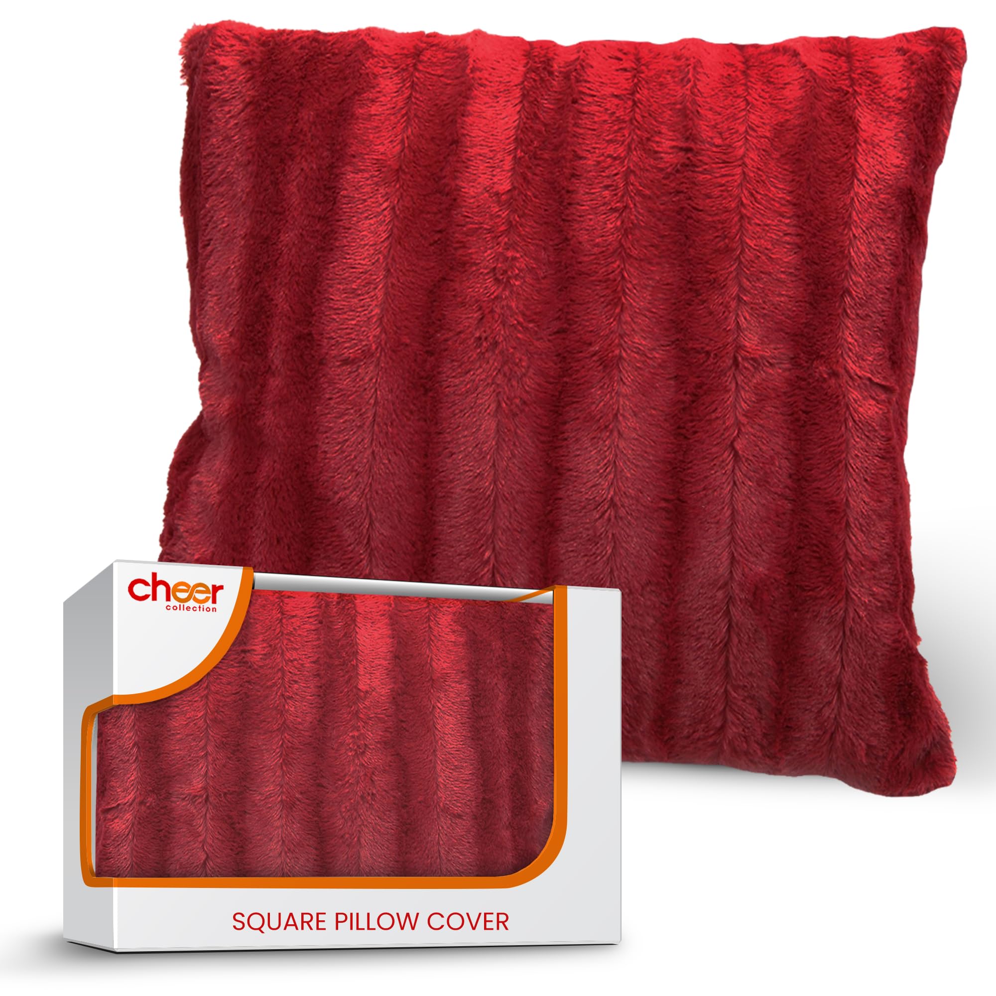 Cheer Collection Faux Fur Throw Pillow Cover - Ultra Soft Fluffy Pillow Case 20x20 Inches for Couch, Sofa & Bed - Cozy Accent Decorative Pillow Cover (Maroon, Pack of 1) - Perfect for Living Room, Bedroom & Home Decor