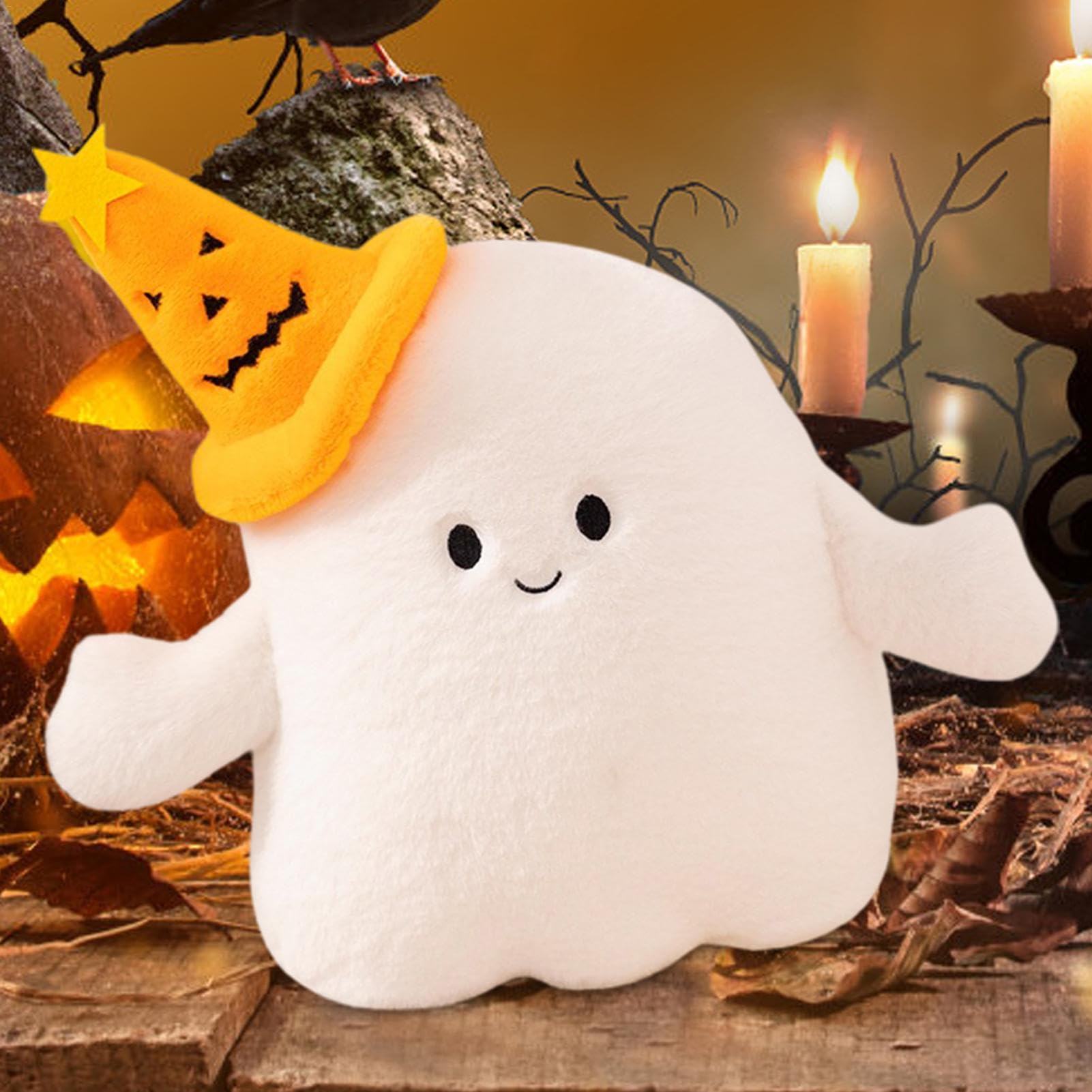 Halloween Plush Ghost Toy with Pumpkin Hat - Soft & Cute Stuffed Animal for Kids - Perfect for Halloween Decorations, Party Favors, and Spooky Gift Giving
