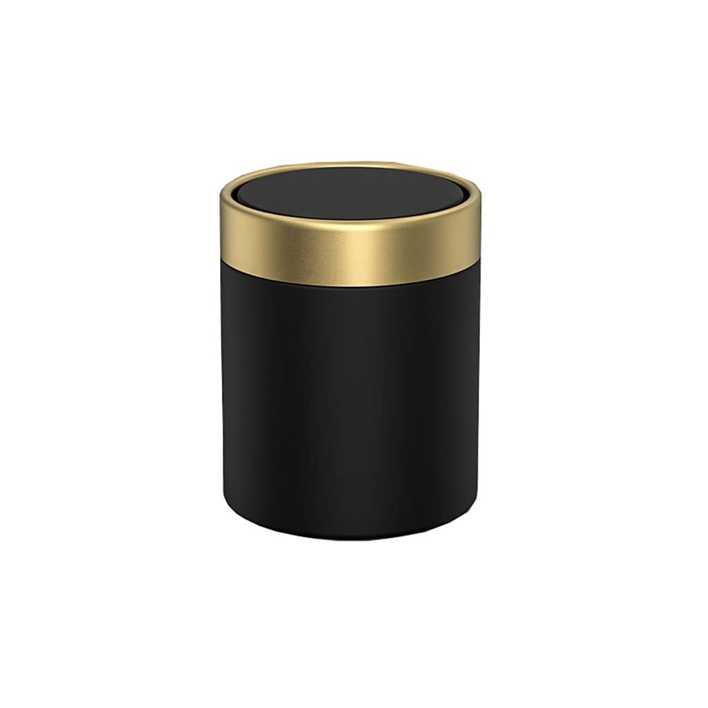 Stainless Steel Kitchen Trash Can 1.5L - Shake Lid Garbage Bin for Office, Living Room, Bedroom & Bathroom - Compact Cylindrical Waste Basket for Home & Office Use (Color: Black) - Perfect for Small Spaces & Desktop Organization