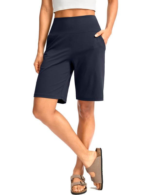 Women's High Waisted Bermuda Shorts with Pockets - Knee Length Athletic Walking Shorts for Workout & Casual Wear | Perfect for Gym, Running, Yoga and Summer Outfits