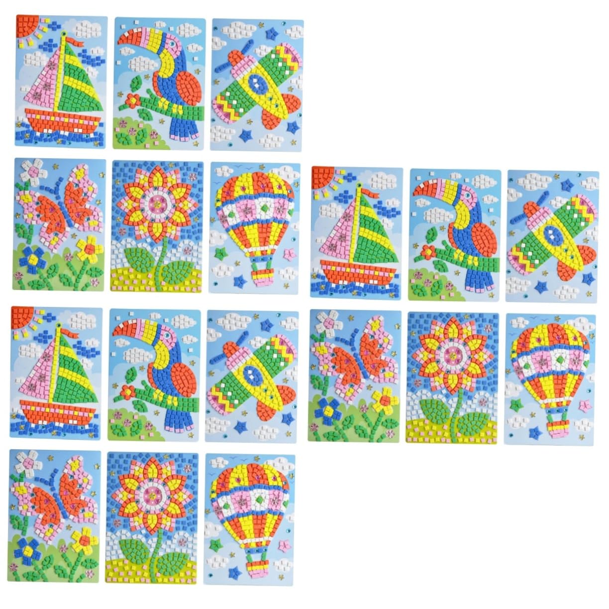 Toyvian 18 Pcs Kids Mosaic Sticker Art Kit - DIY Diamond Sticker Crafts for Children, Creative Handmade Activity Set for Birthday Party Favors & Classroom Art Projects