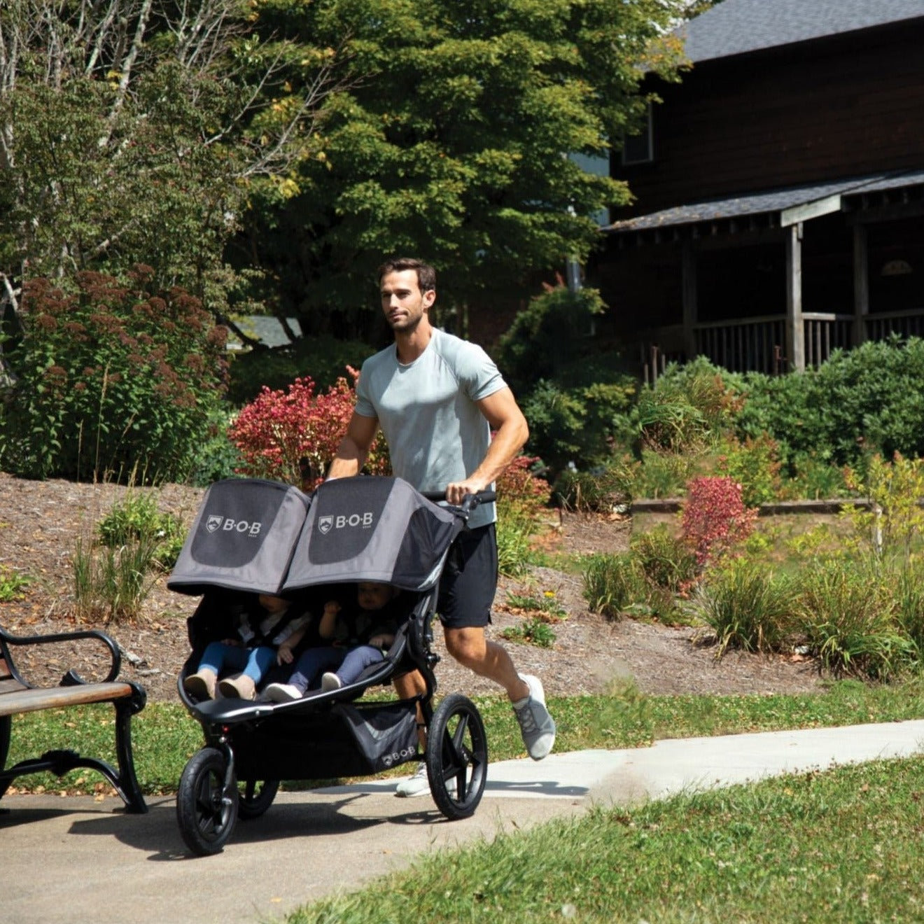 BOB Revolution Flex Duallie 3.0 Double Jogging Stroller - Lightweight All-Terrain Baby Stroller for Twins - Perfect for Running, Hiking & Outdoor Adventures with Two Kids