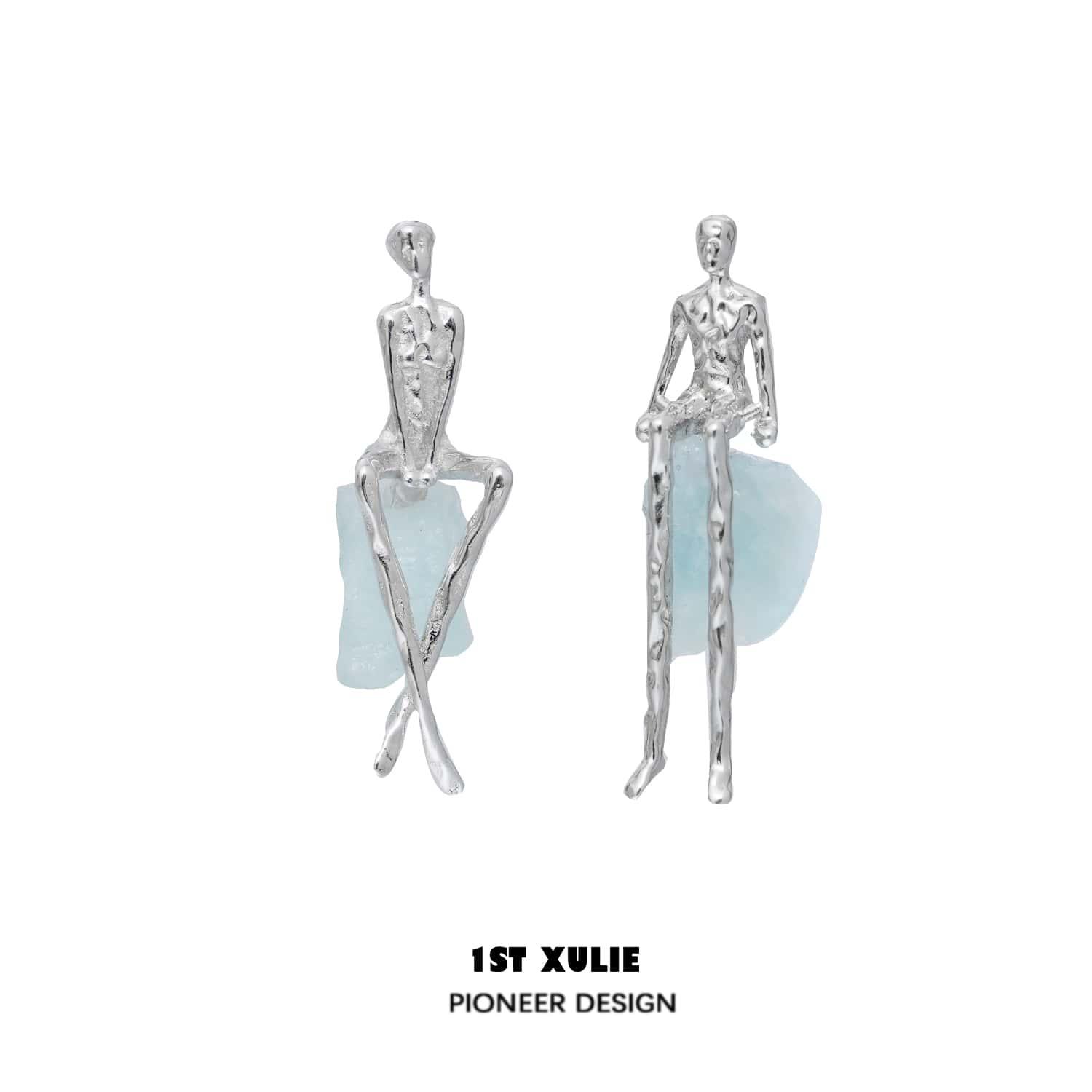 S925 Sterling Silver Aquamarine Stud Earrings for Women - Trendy Melting Face Design, Perfect for Daily Wear, Parties & Gifts