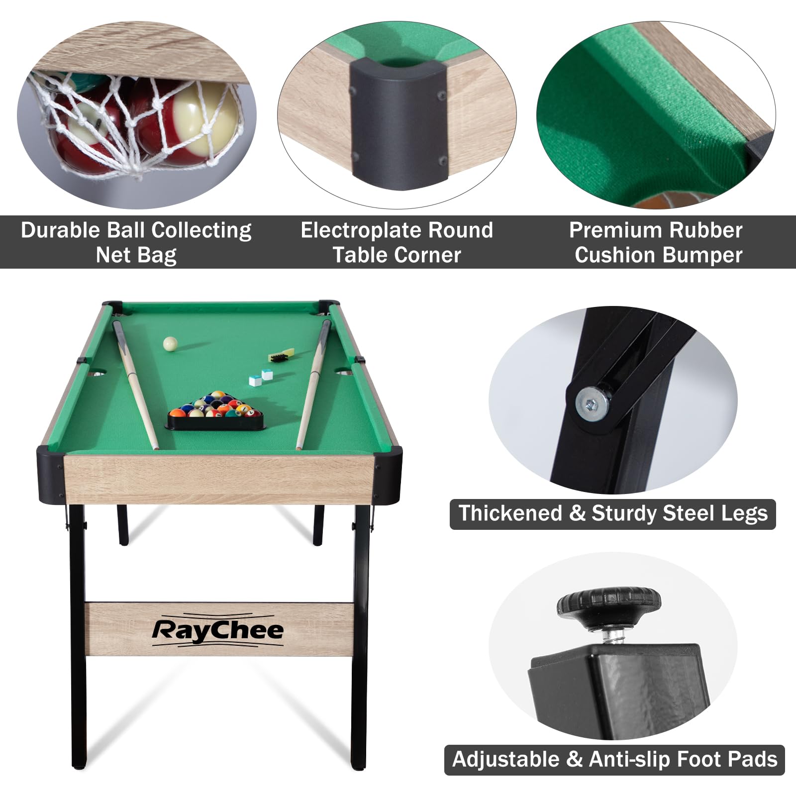 4.5ft Folding Pool Table for Kids & Adults - Portable Billiards Game Set with 2 Cue Sticks, 16 Balls, Triangle & Chalk - Indoor/Outdoor Family Game Room Entertainment for Parties & Recreation