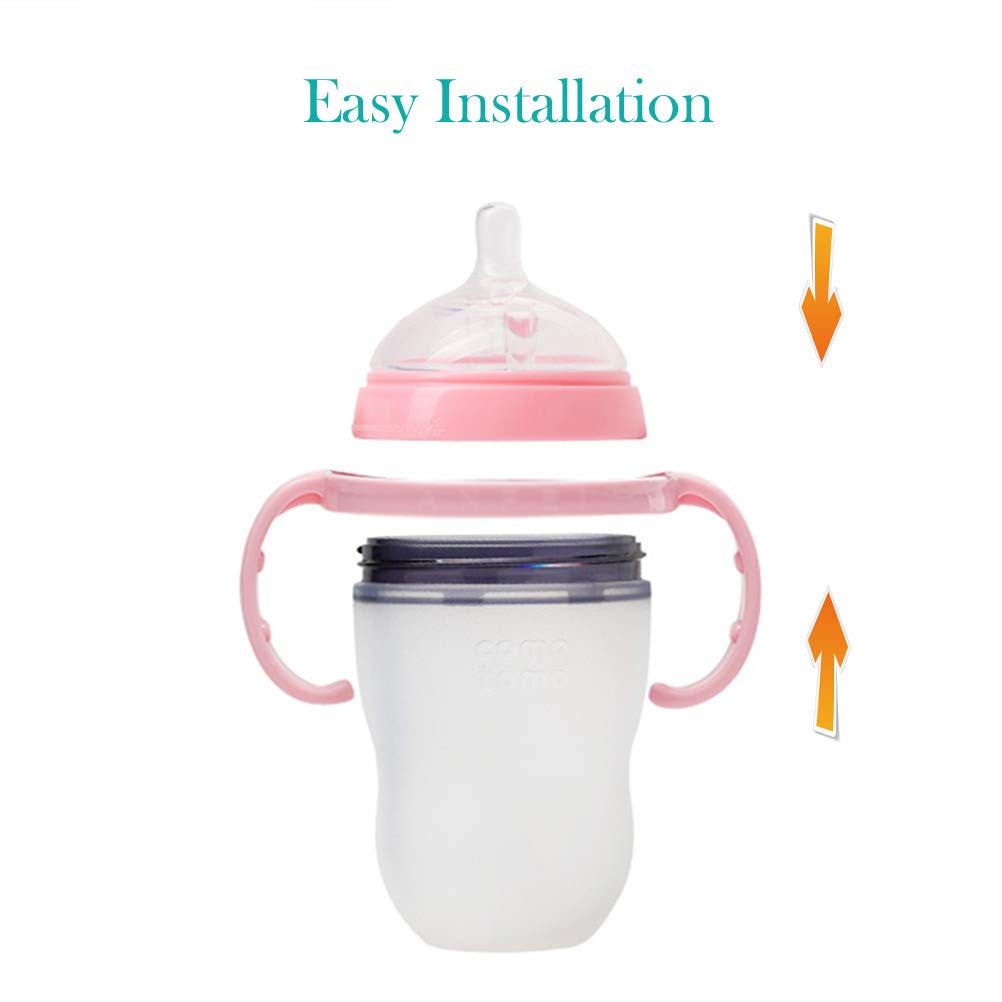 ROMIRUS Feeding Bottle Handles - Compatible with Comotomo Baby Bottles (2-Pack, Green) - Easy Grip for Toddler Self-Feeding & On-the-Go Use