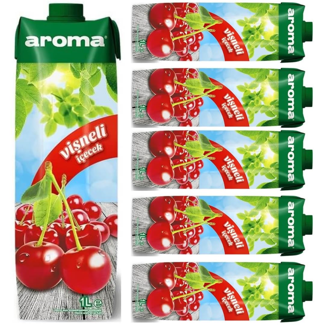 Premium Aroma Sour Cherry Juice - 100% Natural Fruit Juice, 1000ml x 6 Boxes (6L Total) - Great for Cocktails, Smoothies & Healthy Hydration