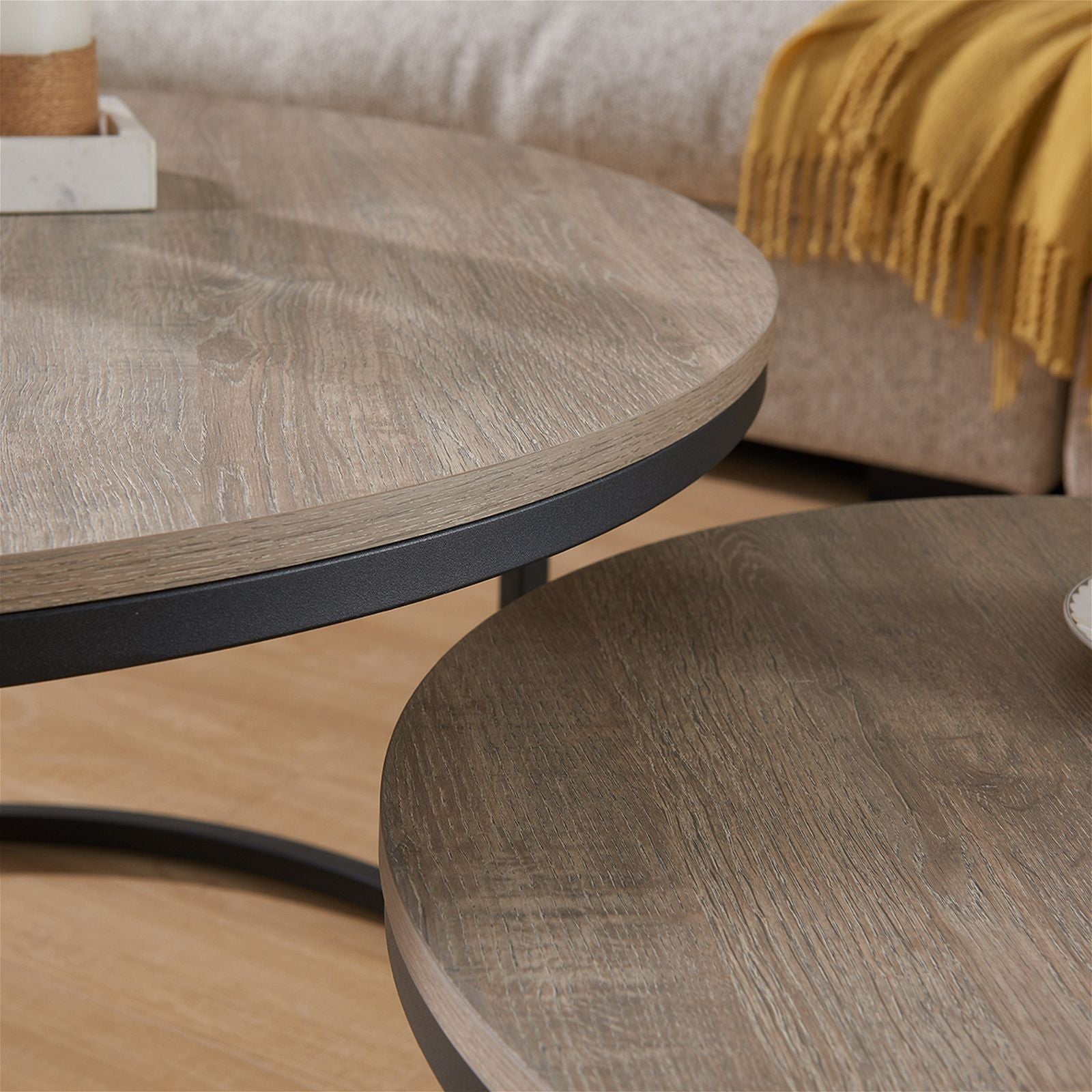 ECHO 800 Nested Coffee Table Set - Solid Oak Wood Modern Living Room Furniture - Perfect for Small Spaces, Apartments & Home Decor