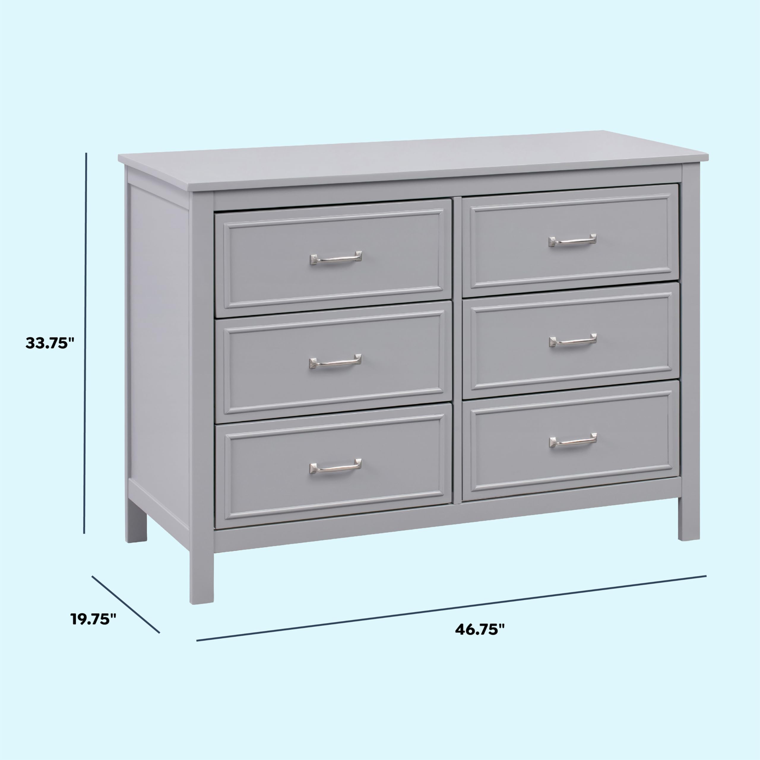 DaVinci Charlie 6-Drawer Double Dresser in Grey - Modern Bedroom Storage Furniture for Kids & Adults - Perfect for Nursery, Bedroom, or Guest Room Organization