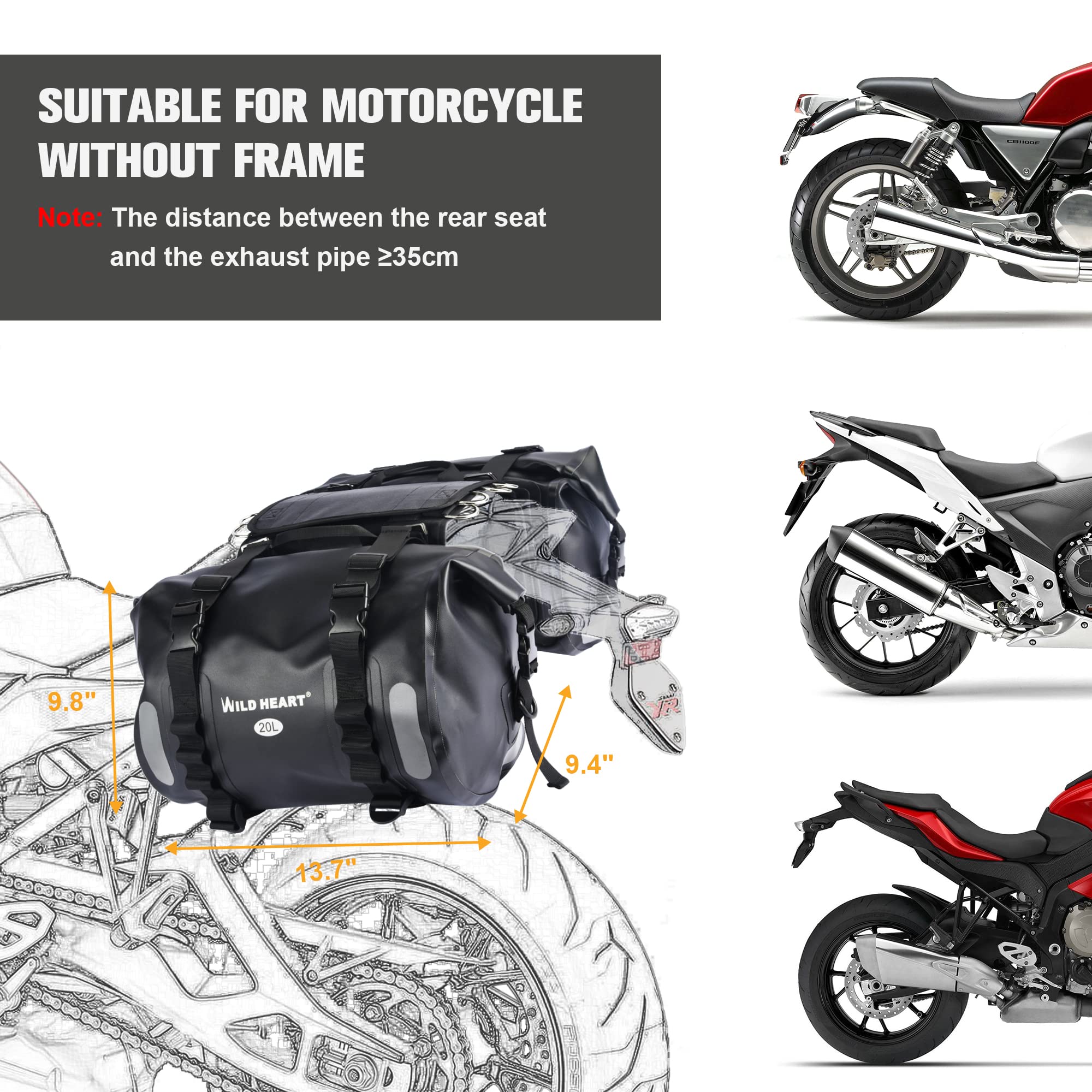 Waterproof Motorcycle Saddlebags 40L - Durable Tank & Side Bags for Adventure Riding, Commuting & Travel - WILD HEART Waterproof Storage for Bikes