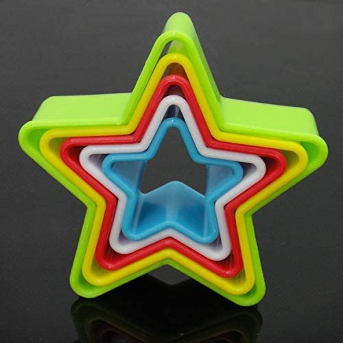 NASIR'S 5-Piece Multicolor Star-Shaped Plastic Cookie Cutter Set for Cake, Fondant & Biscuit - Perfect for Baking, DIY Cake Decorating & Kitchen Cooking Tools