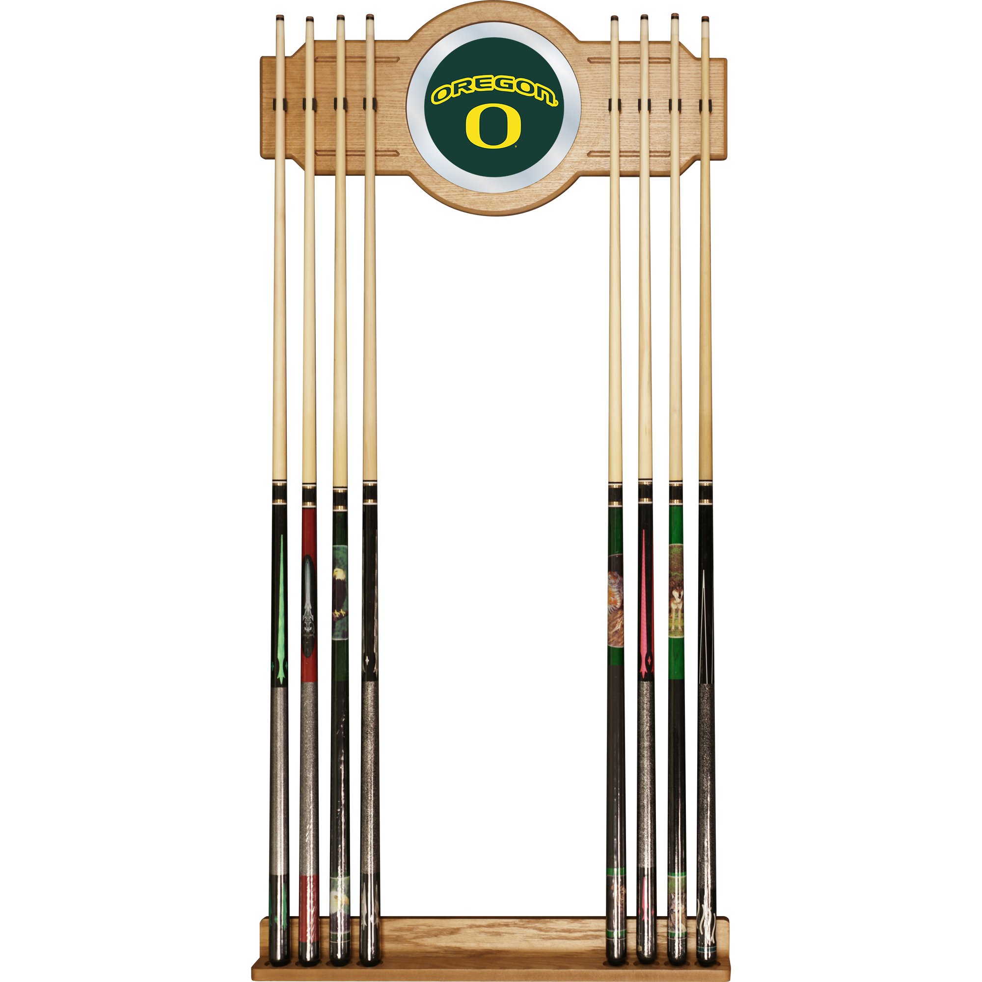 University of Oregon Ducks Billiards Cue Rack with Mirror - Official Licensed College Sports Game Room Accessory for Pool Table Decor & Bar Setup