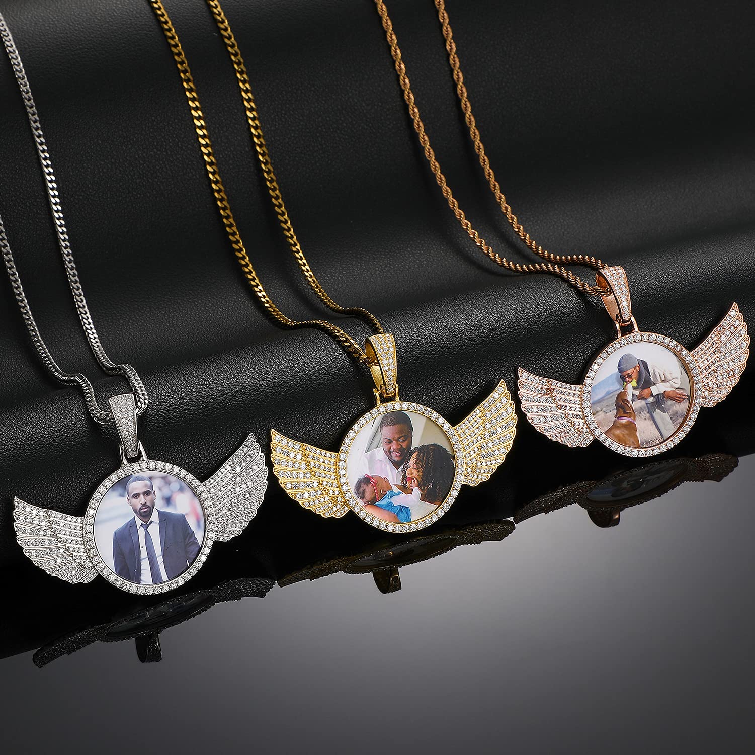 925 Sterling Silver Custom Photo Necklace with Wings - Personalized Memorial Pendant for Women & Men - Hip Hop Jewelry with Image - Iced Out Picture Chain - Perfect Gift for Anniversaries, Birthdays & Memorials (Includes Gift Box)