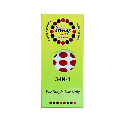 Authentic Pearl Eyeflax Kumkum Bindi - Red Oval Box with 15 Flaps (RO2.5) - Traditional Indian Forehead Decoration for Weddings, Festivals & Cultural Events