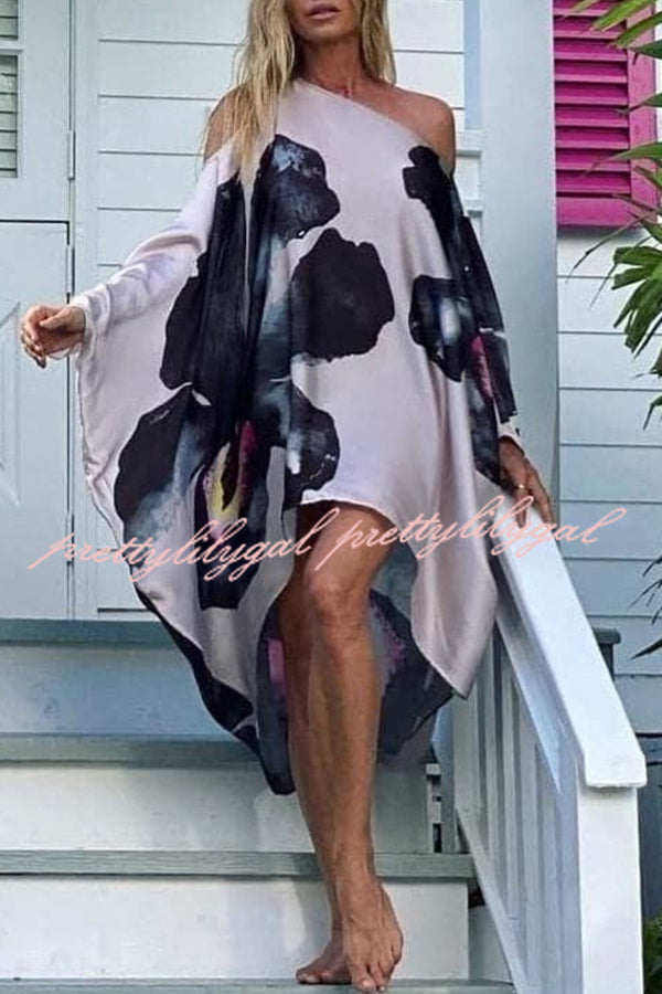 Elegant Floral Print One Shoulder Maxi Dress - Beach Cover Up, Summer Party & Vacation Outfit