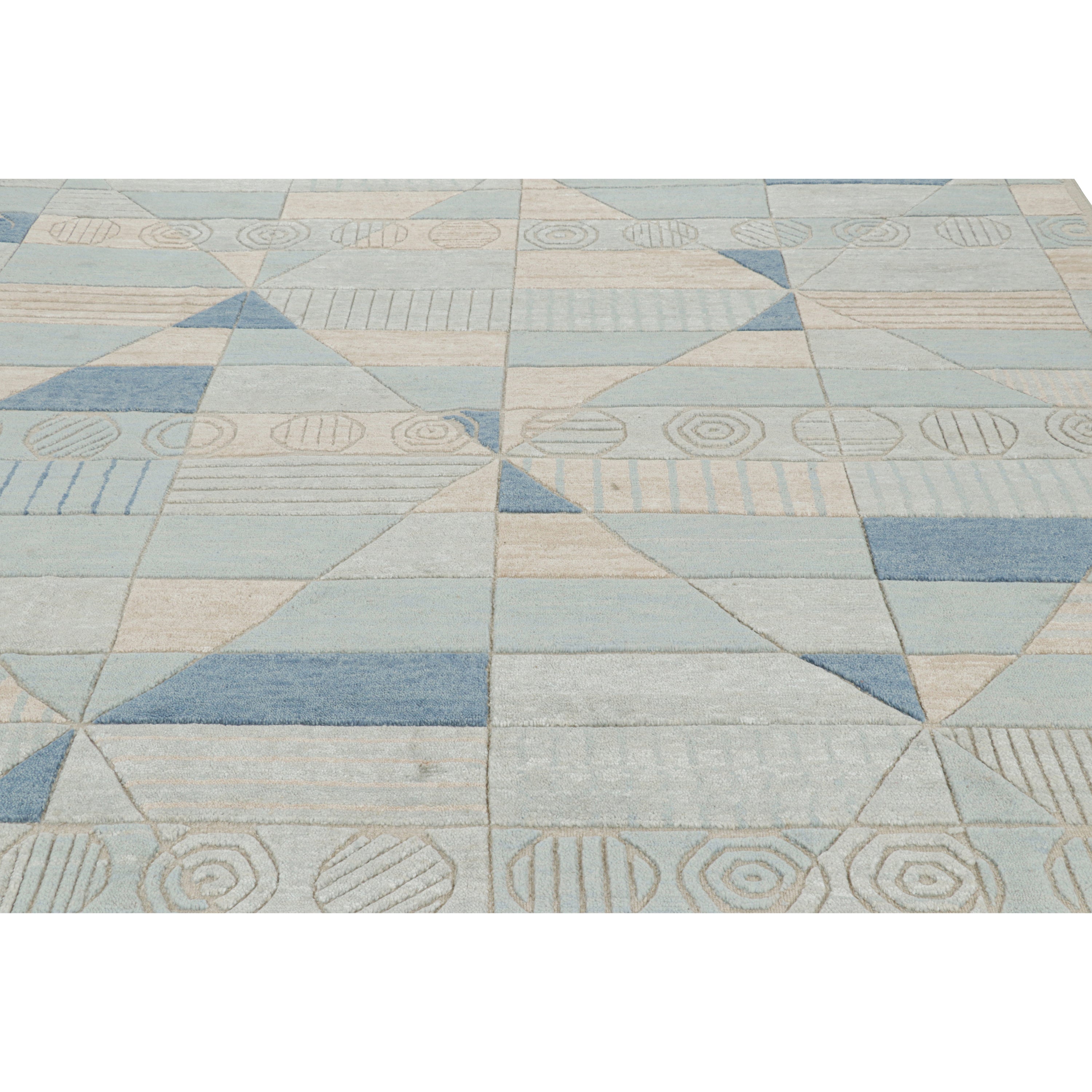Blue Transitional Swedish Inspired Wool Rug 9'1 x 12'1 - Soft & Durable Area Rug for Living Room, Bedroom, or Office Decor