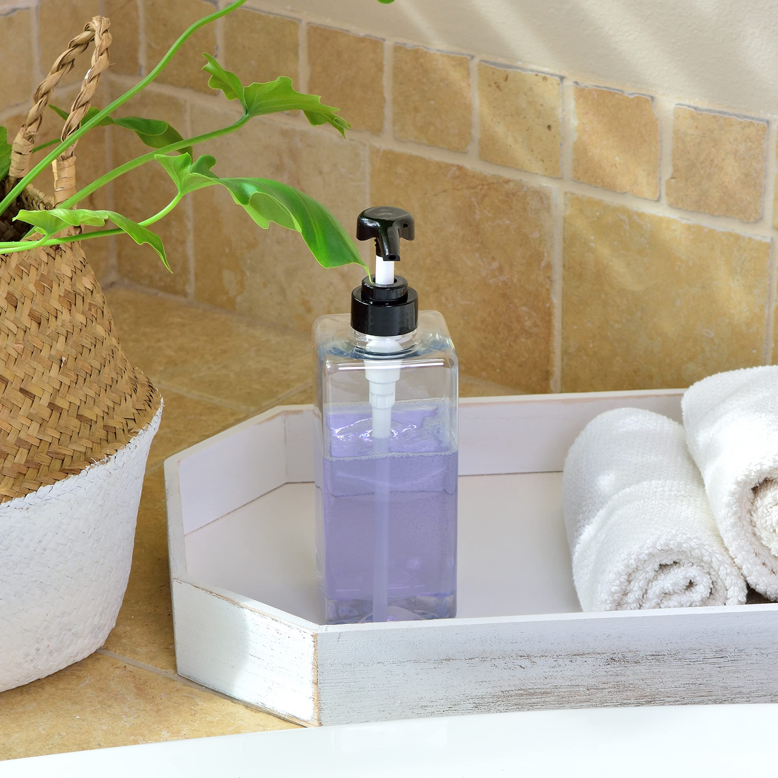 Youngever 3 Pack 24oz Empty Shampoo Pump Bottles - Leak Proof Plastic Square Containers with Lockdown Lids - Clear Refillable Dispensers for Shampoo, Conditioner & Liquid Soap - Perfect for Bathroom, Salon & Travel Use