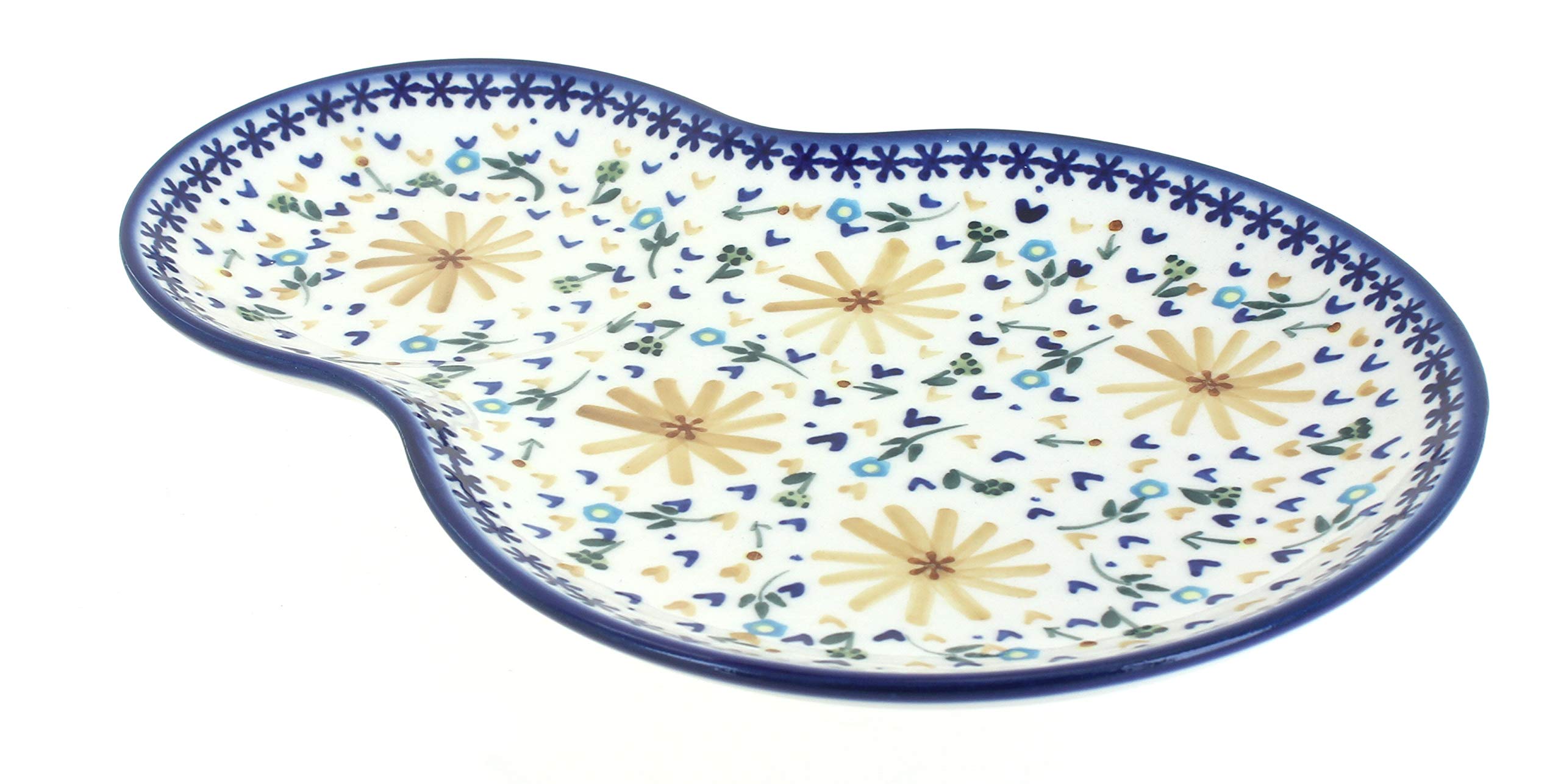 Handmade Blue Rose Polish Pottery Yellow Daisy Oval Breakfast Plate - Elegant Dining for Brunch, Tea Parties & Home Decor