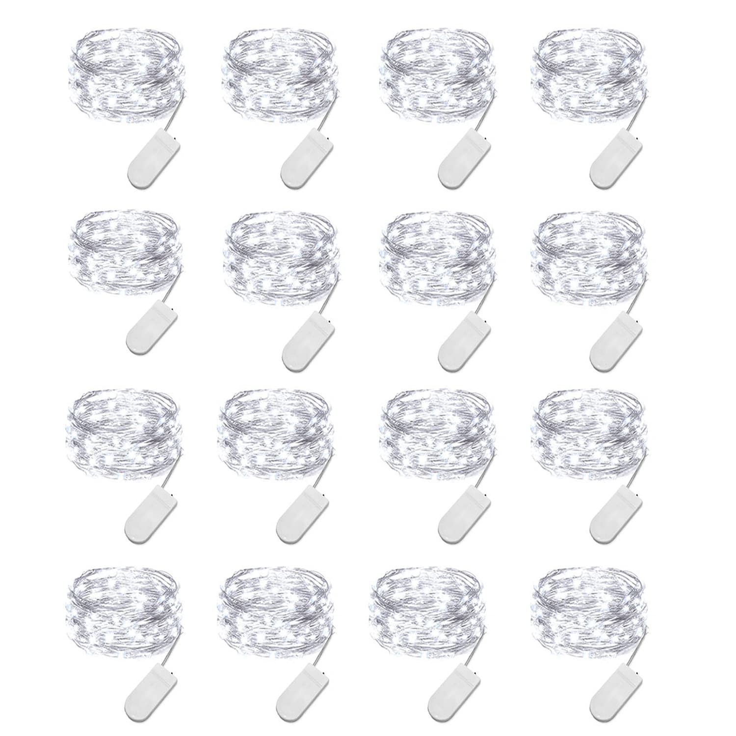 16 Pack 10ft 30 LED Fairy Lights Battery Operated - Cool White Mini String Lights, Waterproof Firefly Starry Lights for Wedding Centerpieces, Party Mason Jars, Christmas Tree & Home Decor - Perfect for Indoor/Outdoor Events, Bedroom Ambiance & Garden Lighting
