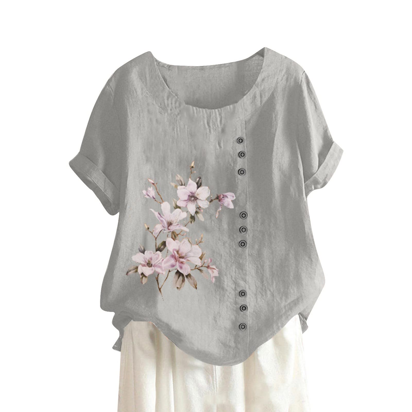 Women's Linen Shirts - Breathable Short Sleeve Cotton Linen Tops with Stylish Prints | Oversized Loose Fit Summer T-Shirts for Beach, Vacation & Casual Wear