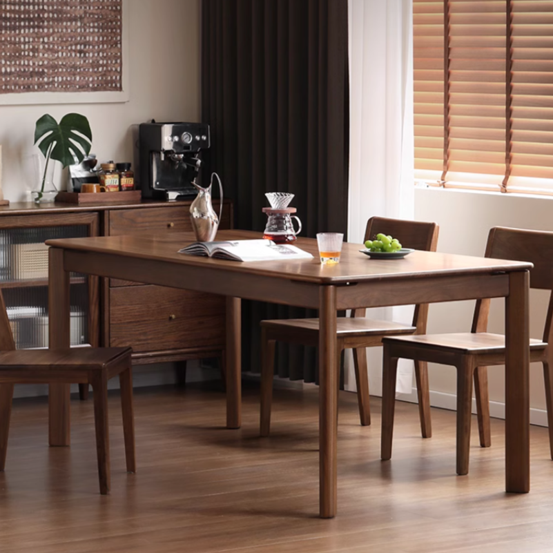 Premium Black Walnut Solid Wood Modern Rectangular Dining Table - Stylish & Durable for Kitchen, Dining Room, or Office Workspace