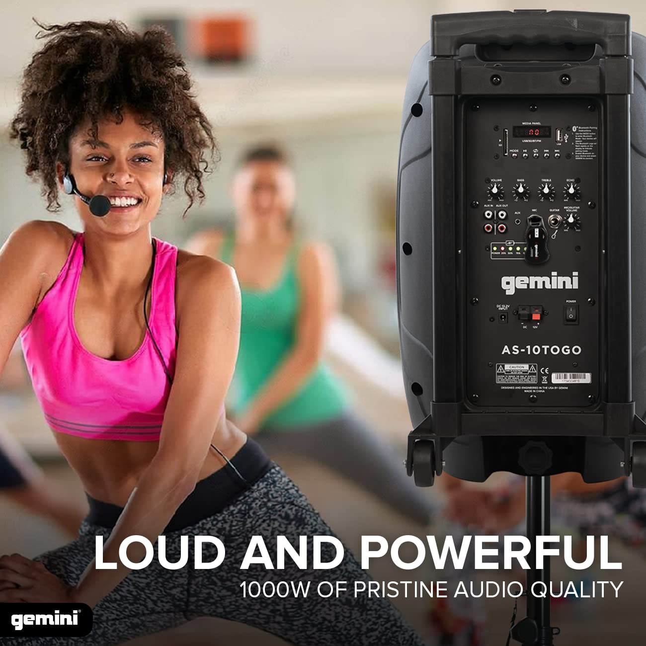 Gemini 10” 1000W Portable Bluetooth Speaker with Trolley Handle - Wireless Battery-Powered PA System with Mic/Guitar Inputs & Echo Effect for Outdoor Events, Parties, DJ Gigs, Street Performances & Music Classes | Perfect for Live Performances, Karaoke Nights & Mobile Sound Solutions