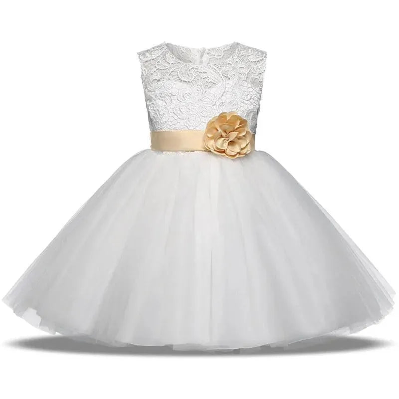 Elegant White Lace Girl Dress with Bow Tie - Perfect for Birthday Parties, Weddings & Special Occasions