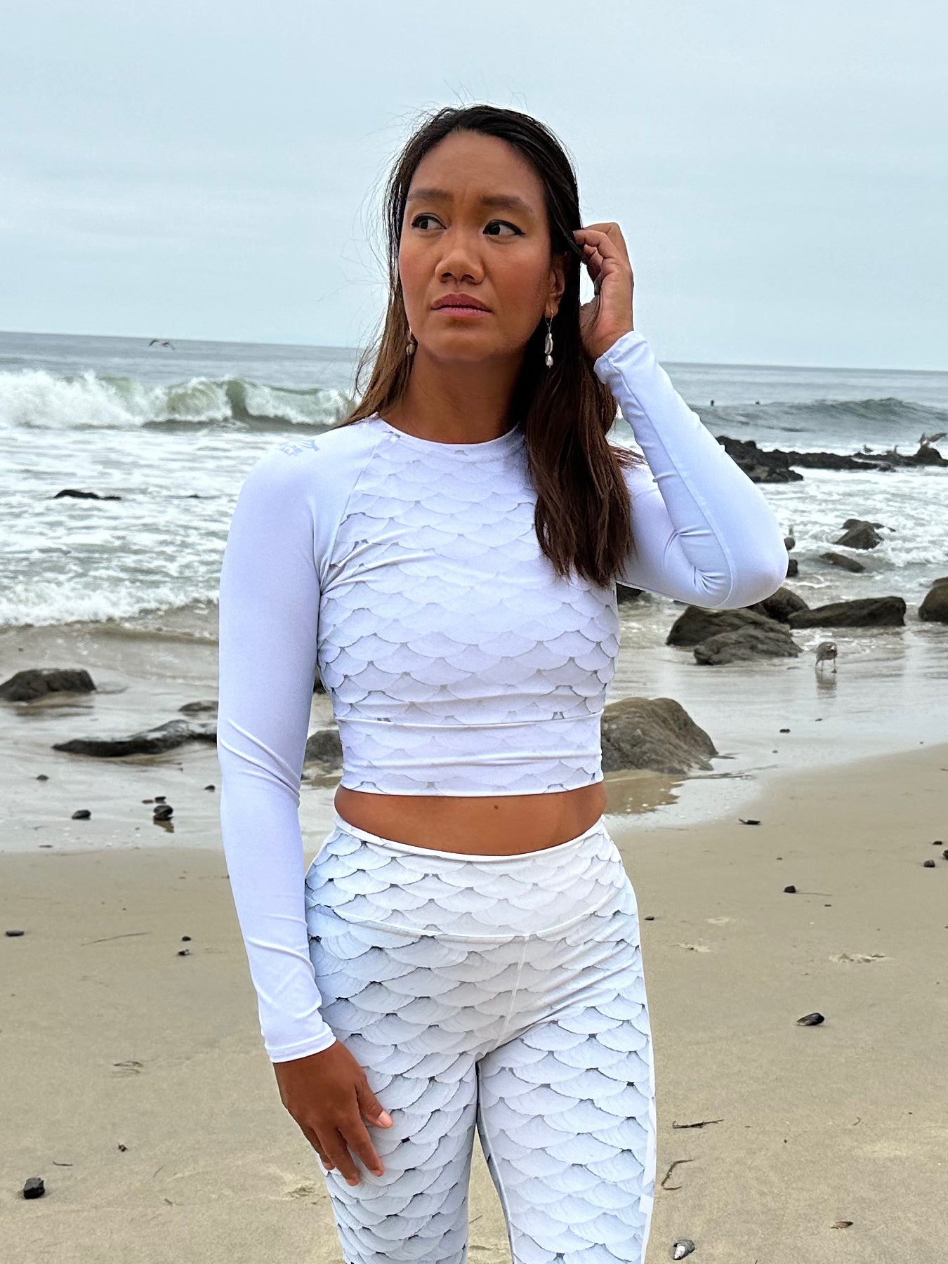 Wailea Recycled Cropped Rash Guard Shirt - Eco-Friendly UPF 50+ Swim Top for Women - Perfect for Surfing, Swimming & Beach Activities