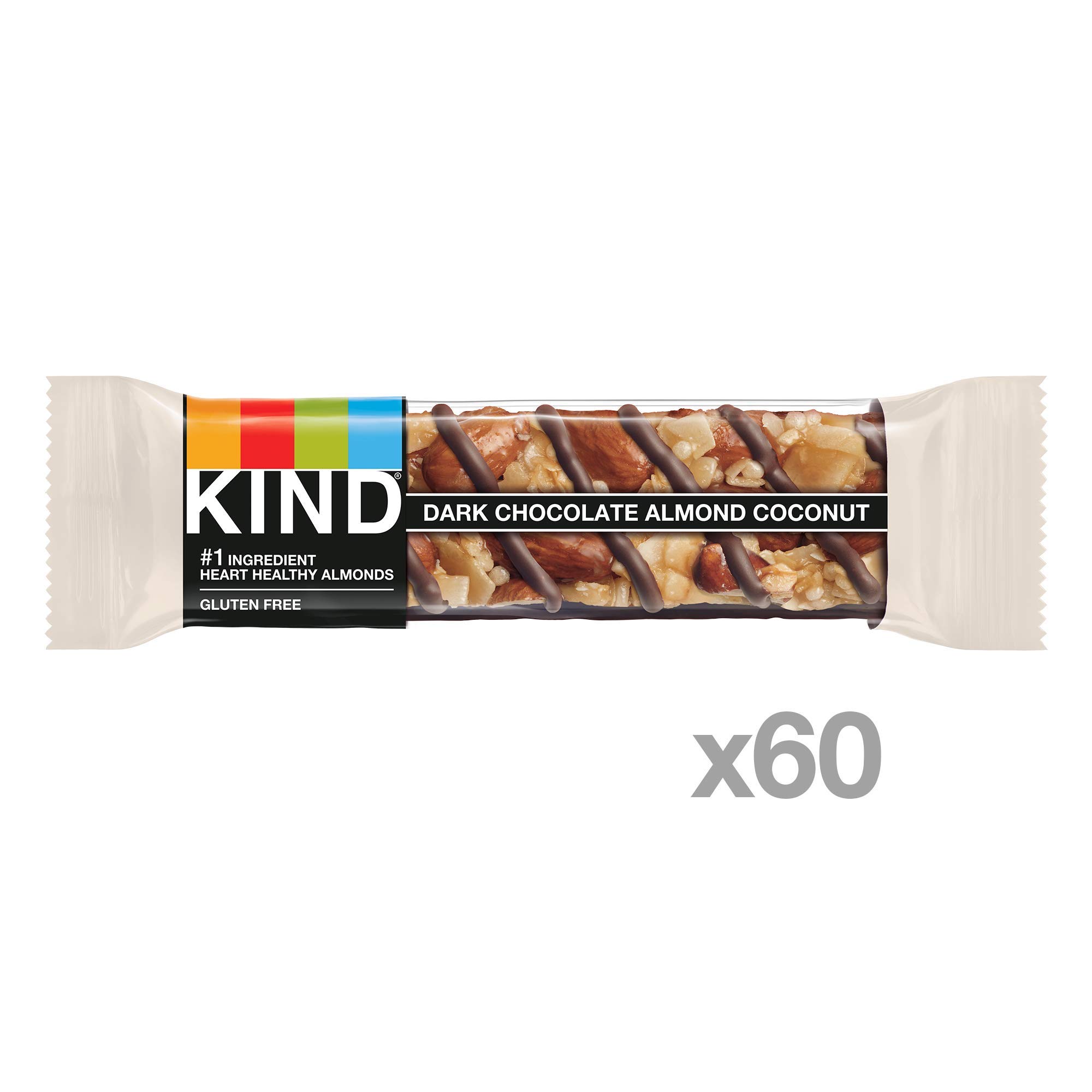 KIND Dark Chocolate Almond Coconut Bars - Low Glycemic, Gluten Free, Healthy Snacks - 1.4oz (60 Count) - Perfect for On-the-Go Breakfast, Work Snacks & Keto Diet