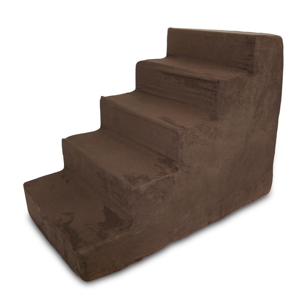 Best Foam Pet Stairs for Dogs & Cats - 5-Step Dark Brown ST200T-L - Non-Slip Pet Steps for Small to Medium Pets - Perfect for Beds, Couches & Cars