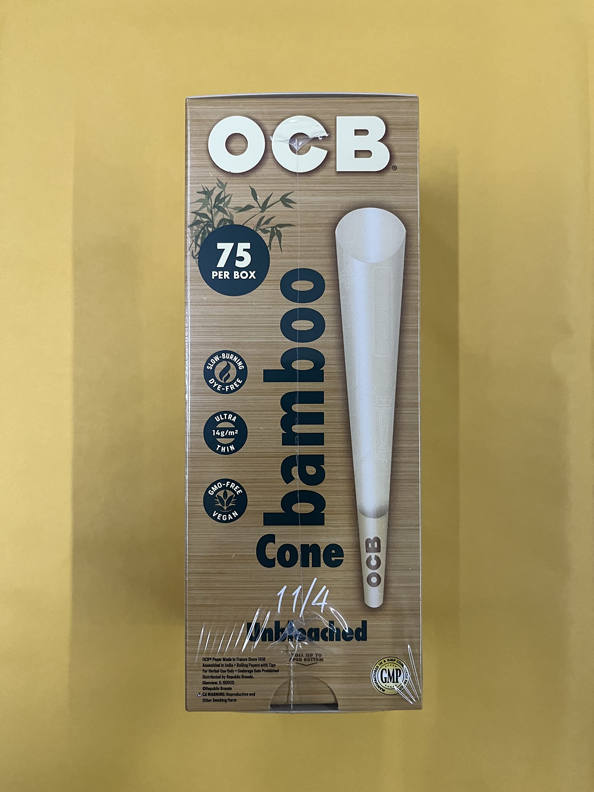 OCB Bamboo Unbleached Rolling Papers Cones - 75 Pre-Rolled Cones per Box | Natural Eco-Friendly Smoking Accessories for Herbal Blends & Tobacco Use at Home or Outdoor Activities