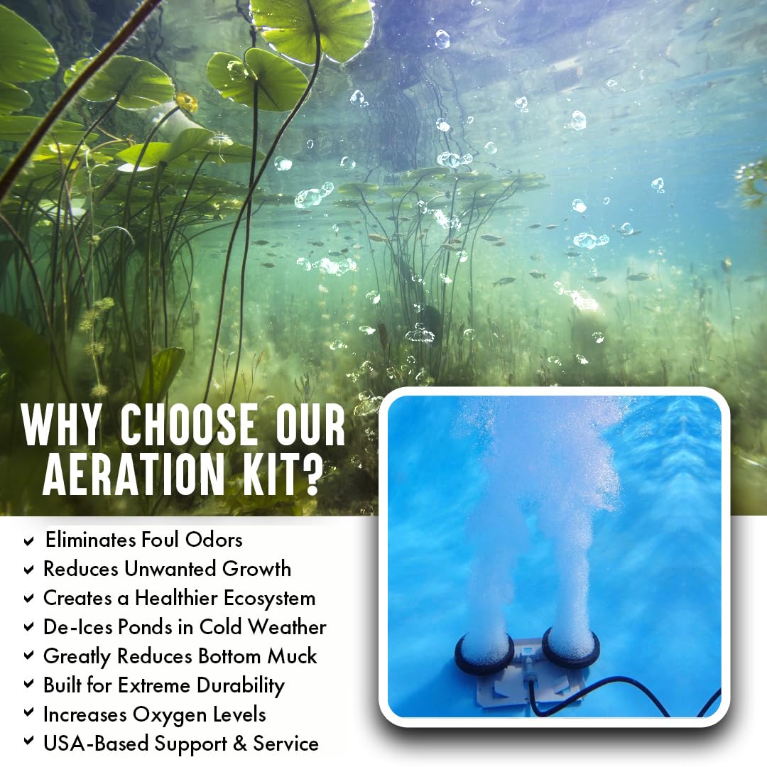 Pro Aeration System MAX for Ponds & Lakes up to 2 Acres | 1HP Kit | Oxygenates Water | Improves Fish Health | Perfect for Large Water Gardens, Fishing Ponds & Lake Maintenance