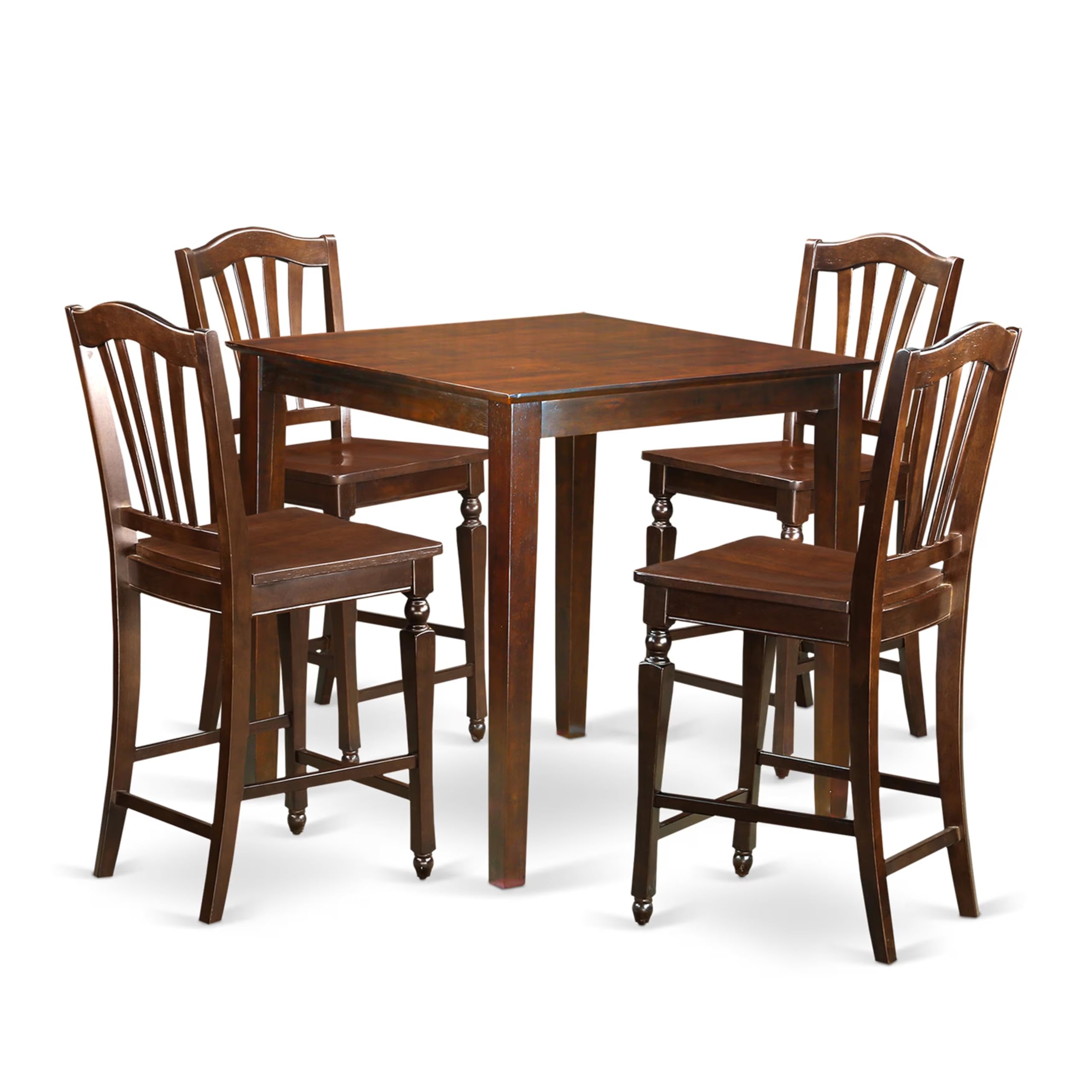 East West Furniture 5-Piece Counter Height Dining Set - 36x36 Inch Square Kitchen Table with 4 Chairs, Mahogany Finish - Perfect for Small Spaces, Breakfast Nooks & Modern Apartments