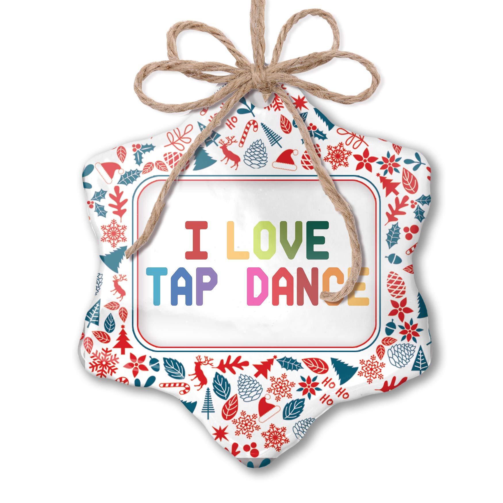 Colorful Red White Blue Christmas Ornament - I Love Tap Dance Holiday Decor for Tree, Gift & Festive Home Decoration