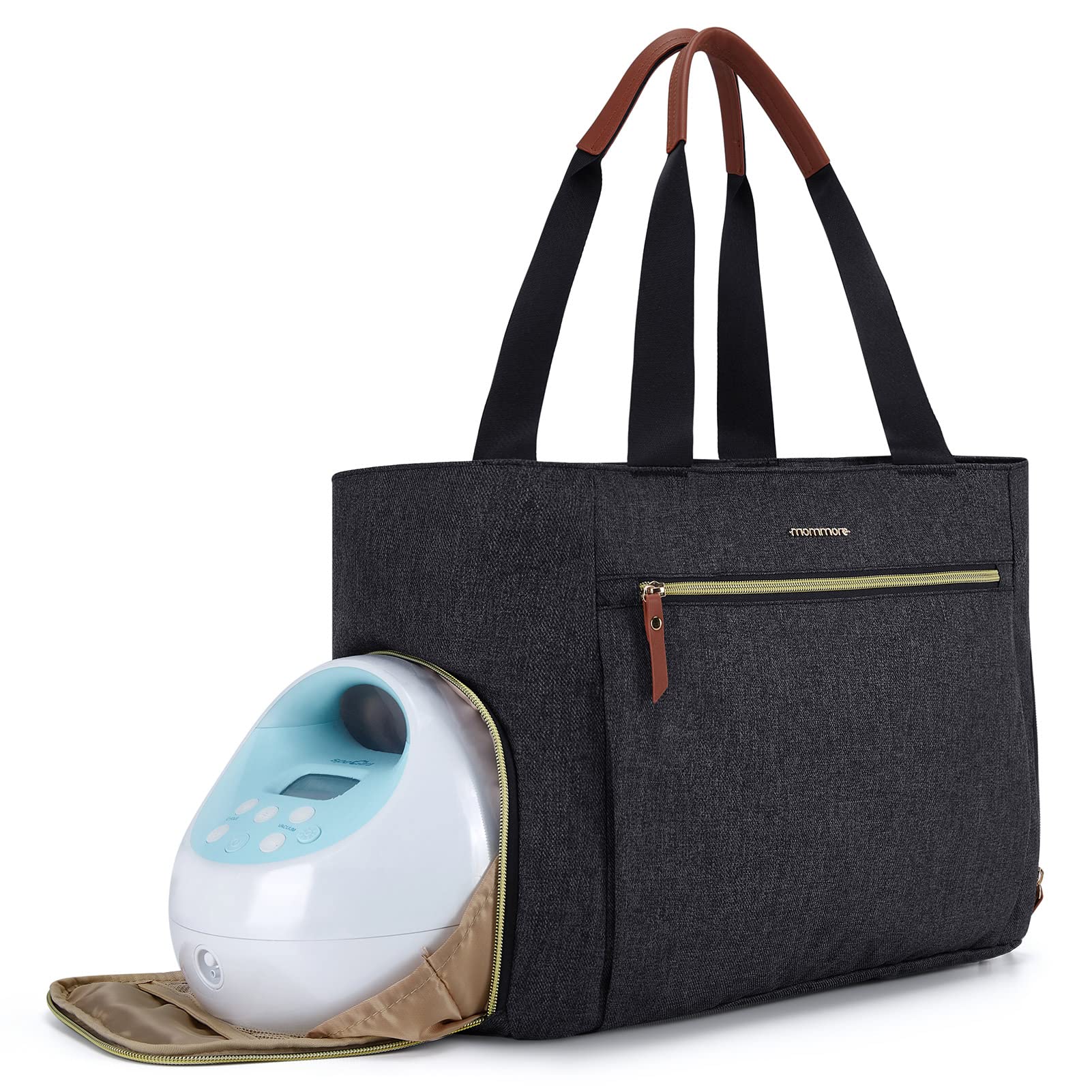 Mommore Breast Pump and Diaper Tote Bag with 15 Inch Laptop Sleeve - Compatible with Medela, Spectra S1/S2, Evenflo Pumps - Perfect for Nursing Moms, Work Commutes & Travel